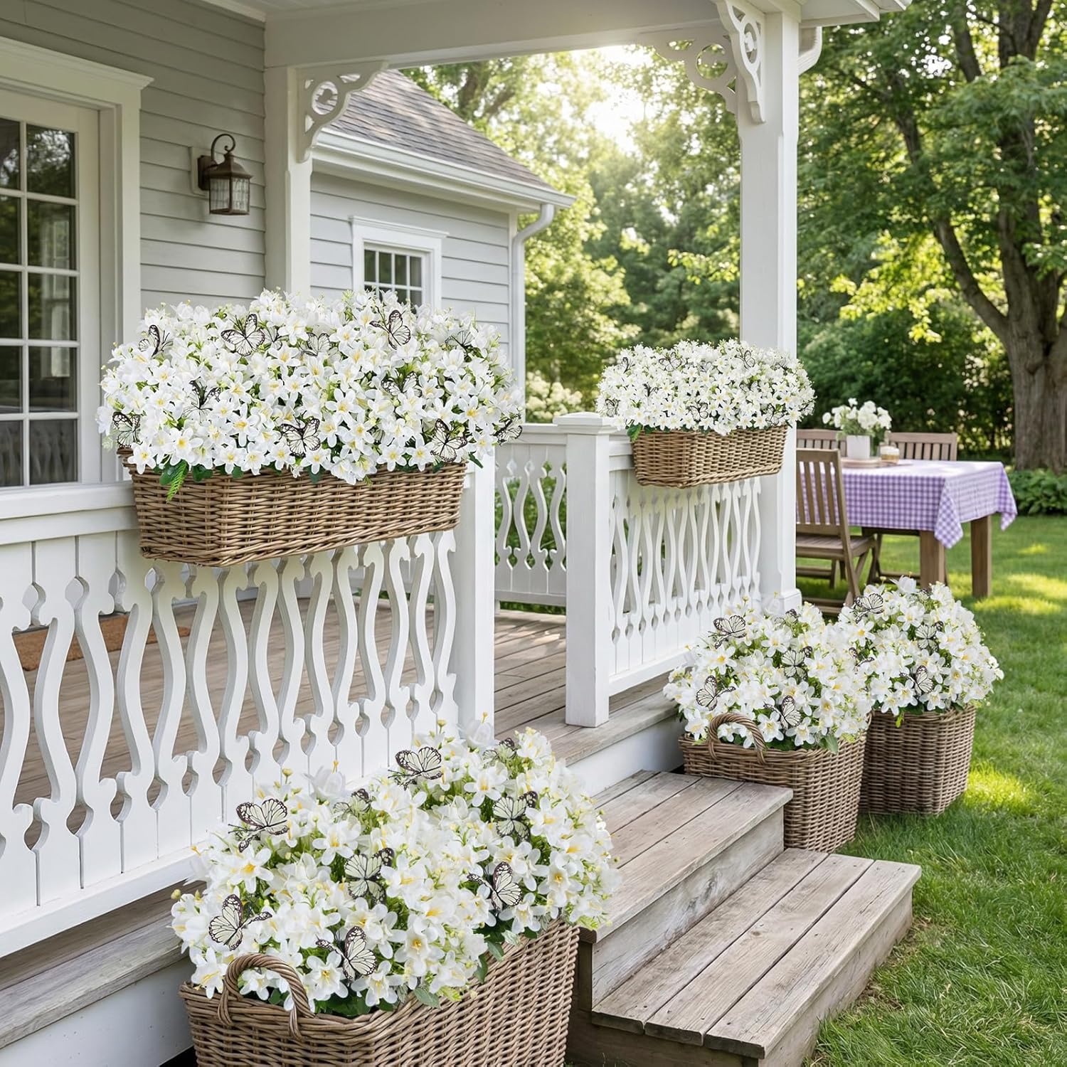 10 Bundles Artificial Daffodil Flowers, White Silk Flower Arrangements with Butterflies, Spring Fake Flowers for Home Wedding Party Easter Cemetery Decoration (17.7 Inches) - Image 6