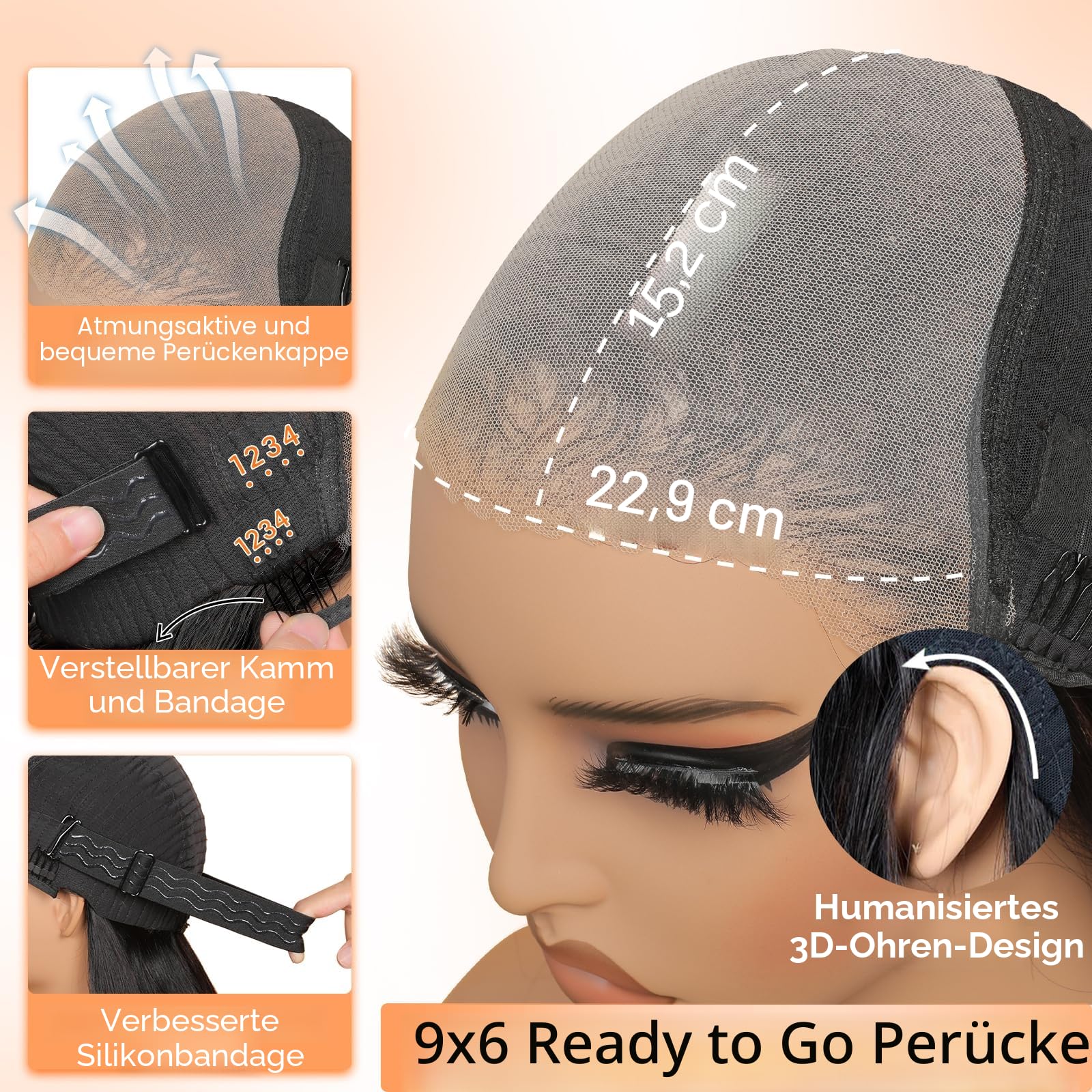 Oxeyegirl 18 Zoll 9x6 Straight 200% Density Glueless Wig HD Lace Front Human Hair Wigs For Black Women Pre Plucked Pre Cut 46cm