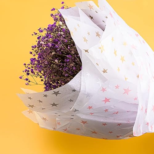 Miniatura 6 de MR FIVE 120 hojas de papel de seda metálico de estrellas a granel, 20 x 28 pulgadas, 6 colores de papel de seda para bolsas de regalo, embalaje,