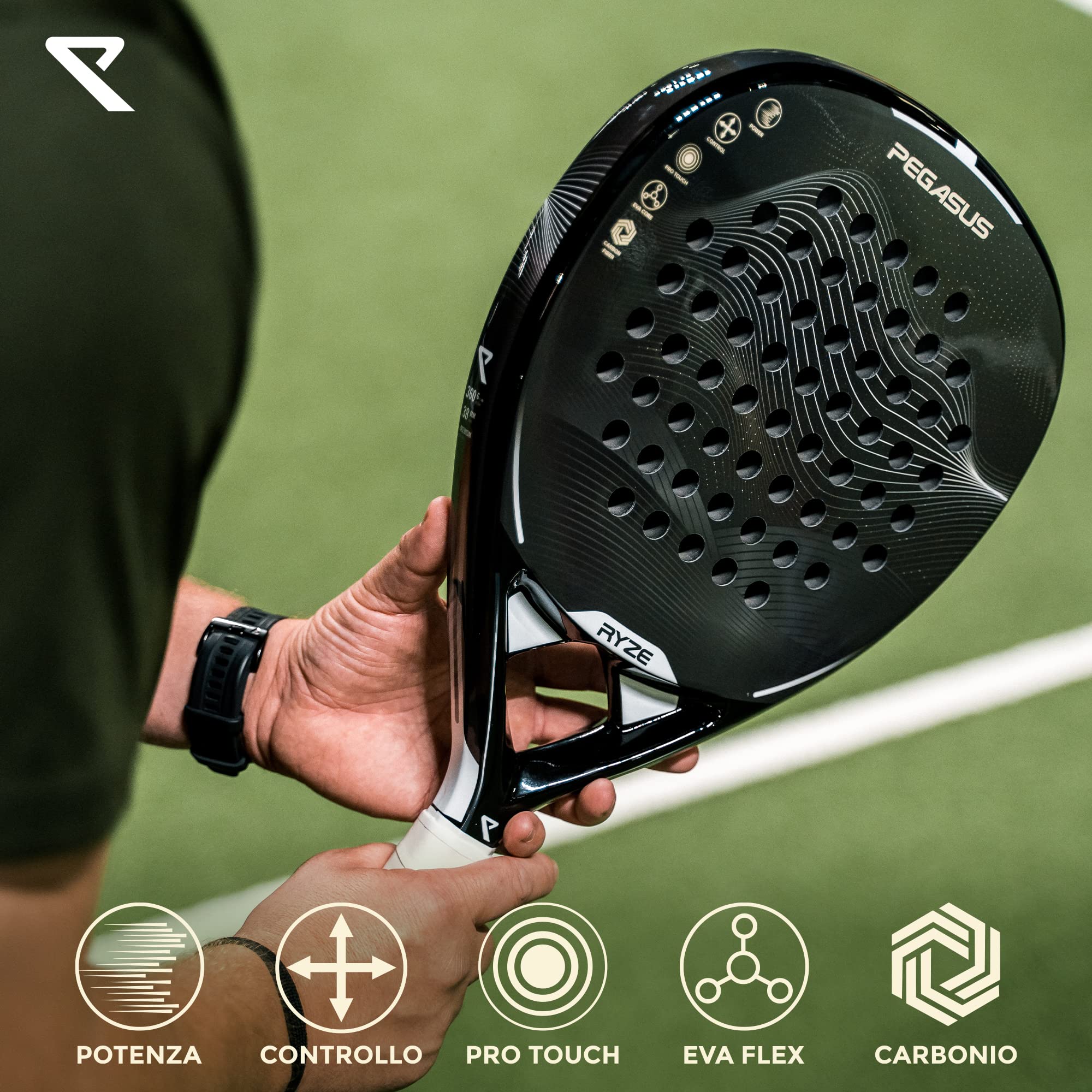 RYZE Racchetta da Padel 100% in Fibra di Carbonio - Massima Potenza + Controllo - con EVA-17 Flex - Struttura Leggera e Resistente - Padel Racchetta per Uomo e Donna - Custodia Inclusa