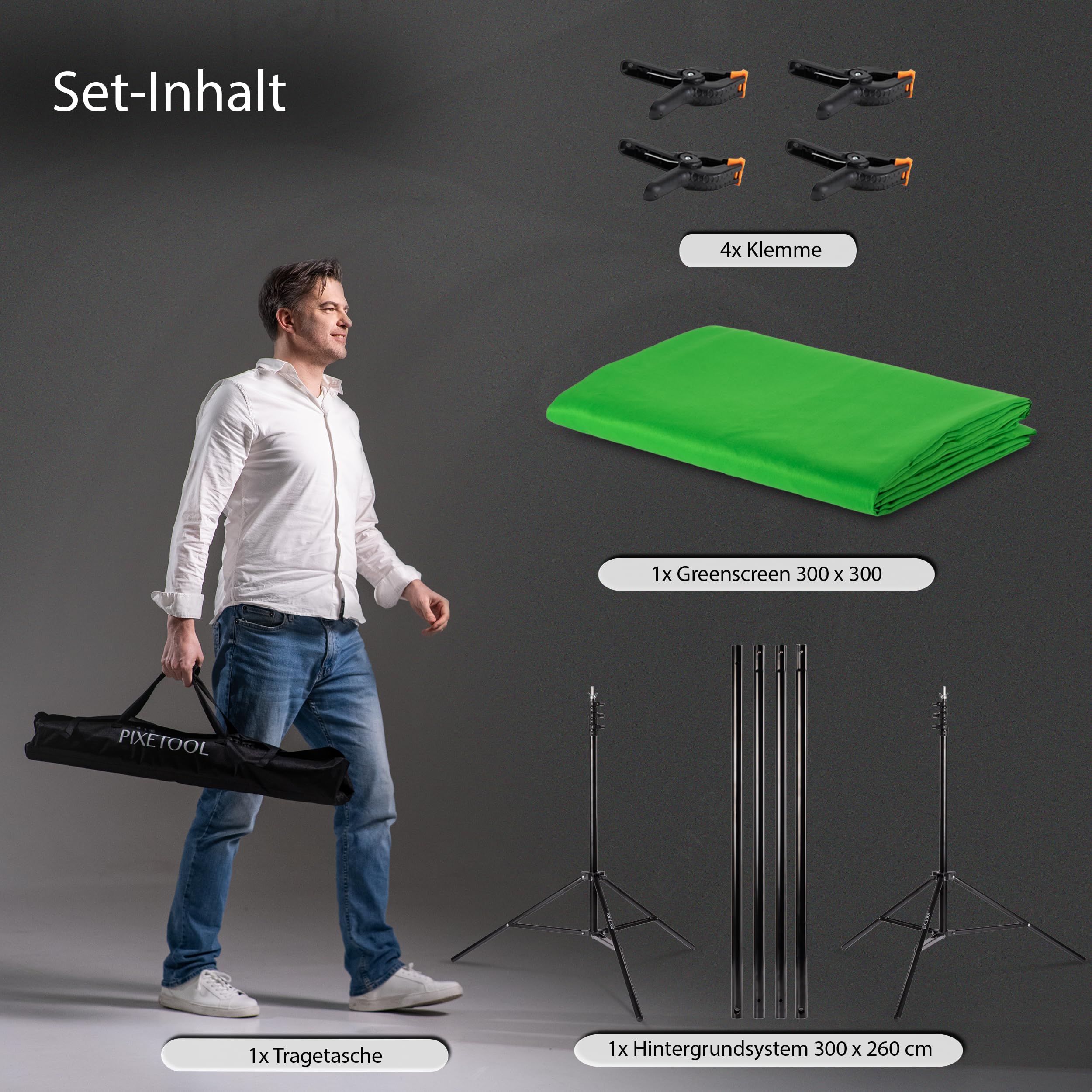 Greenscreen (3m x 3m) mit Ständer (3m x 2,6m) - Green Screen | Fotohintergrund - Fotostudio Set - Hintergrund Stativ - Hintergrundstoffe - Gaming Streaming Fotografie Zubehör