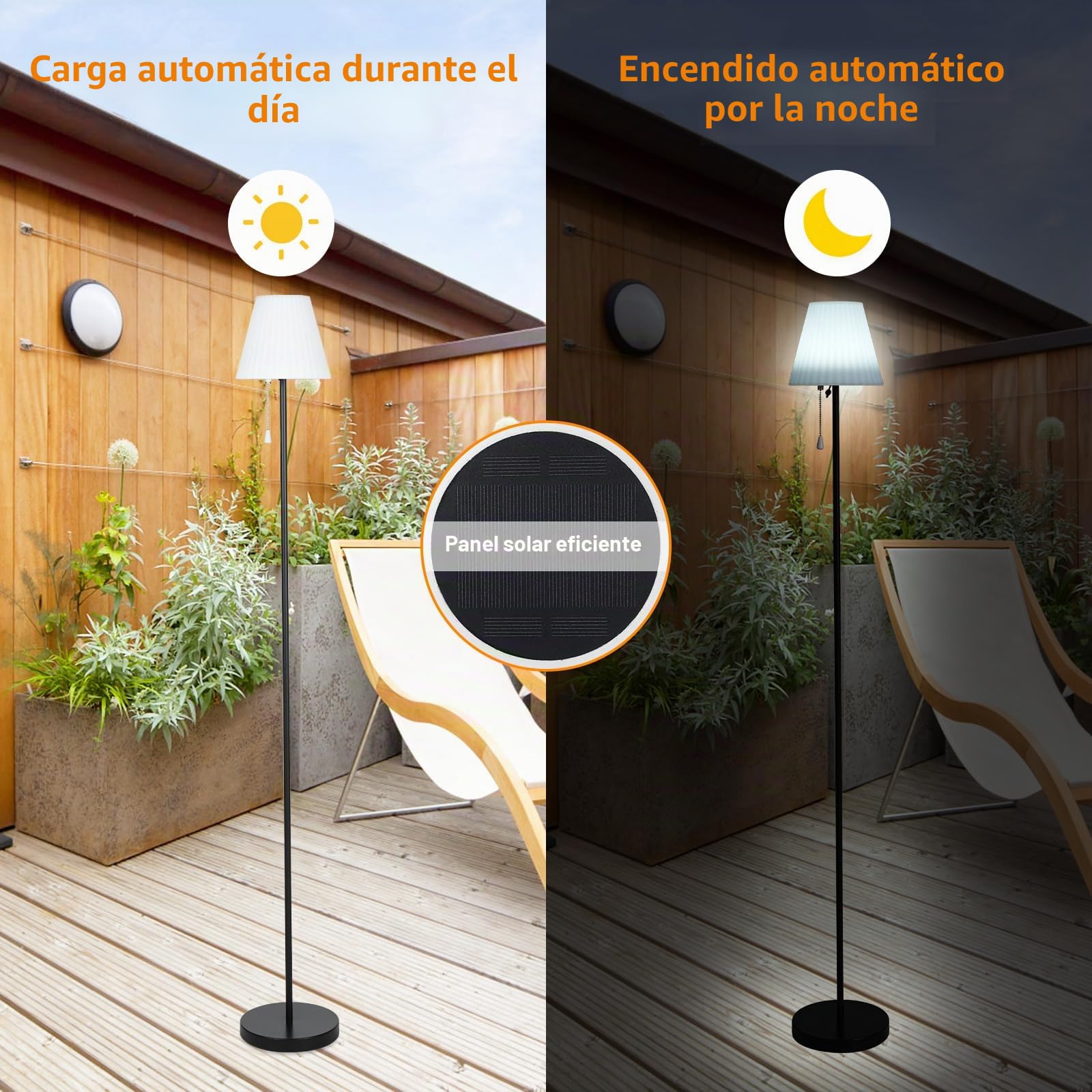 Lixada Lámpara de pie solar para exteriores con sensor de luz, regulable, blanco cálido y batería RGB, IP65, resistente al agua, recargable por USB, LED para interior