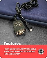 Vista 5 de Gearmo Adaptador serie USB C a RS232 con chip FTDI Indicadores LED de transferencia de datos de alta velocidad compatible con plataforma cruzada