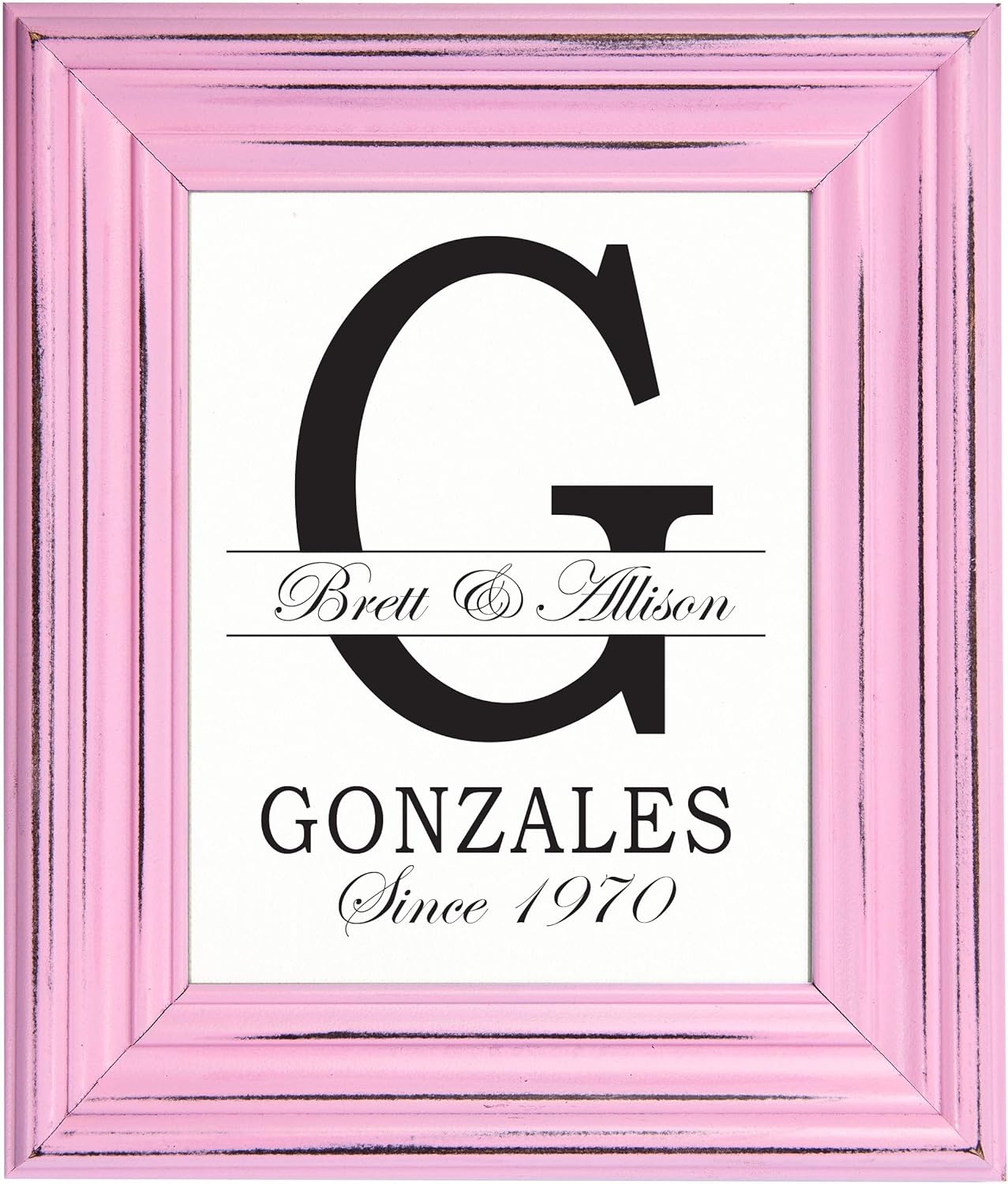 LifeSong Milestones Personalized Wall Hanging Family Monogram Photo Frame “G” - Established Date Family Name Signs for Home Decor-Family Initial Wall Decoration for Living Room Kitchen 15”x18” (Pink)