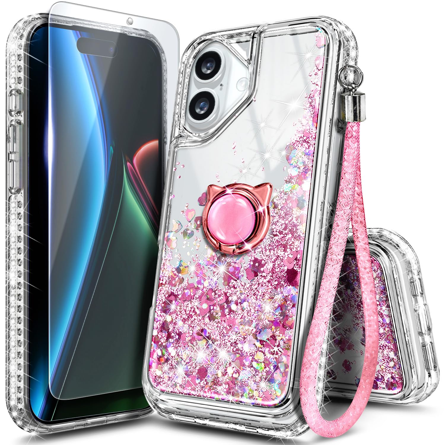 NGB Designed for iPhone 17 Case, Cute Liquid Glitter Rose Gold