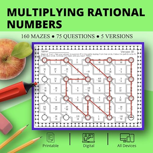 Multiplying Rational Numbers Maze Activity Sets | Digital ...