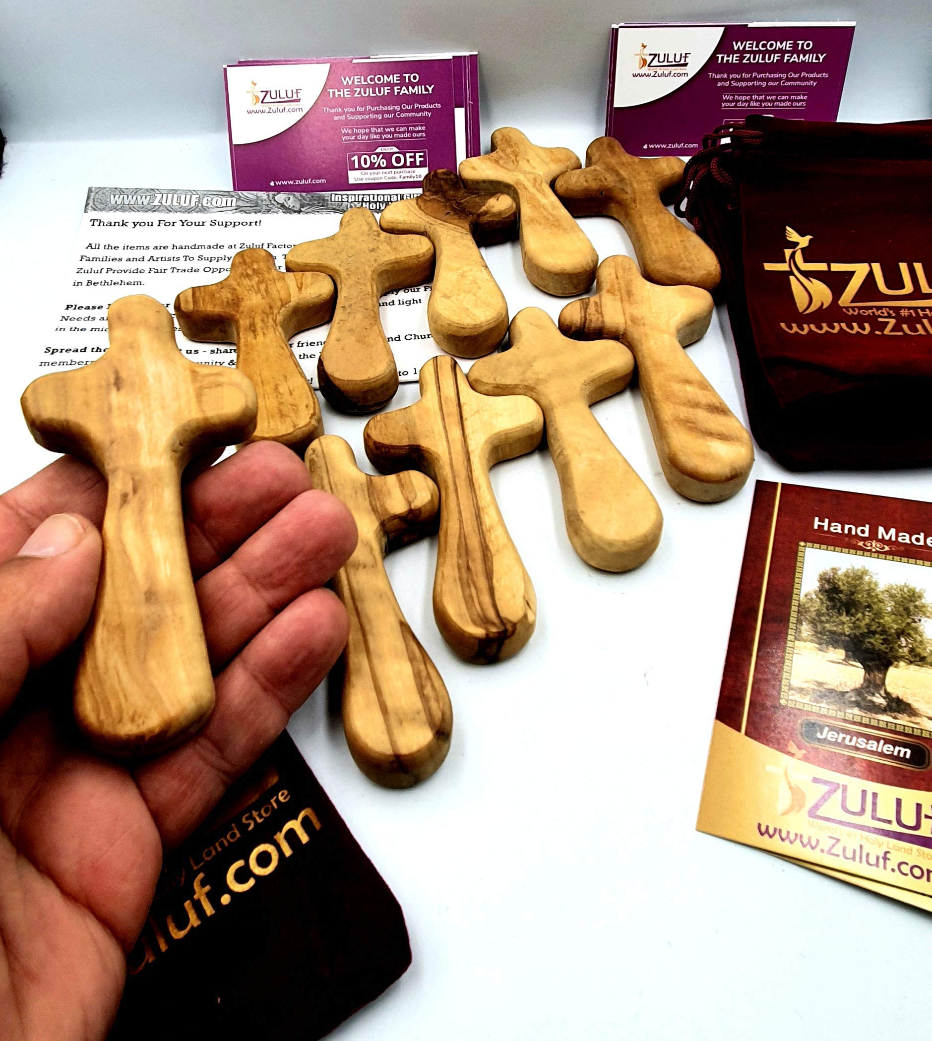 Zuluf Olive Wood Medium Comfort Cross with Velvet Bag