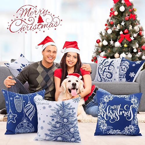 Miniatura 10 de Hosuly 9 fundas de almohada de Navidad de 18 x 18 pulgadas, fundas de almohada navideñas para el hogar, árbol de Navidad, fundas de almohada para el
