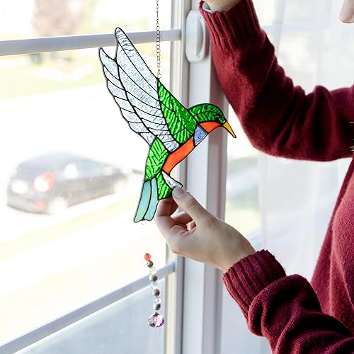 Miniatura 6 de Regalos XL de colibrí de vidrieras para mujeres, colgantes de ventana de cristal manchado, pájaros, decoración de colibrí, atrapasoles, atrapasoles,