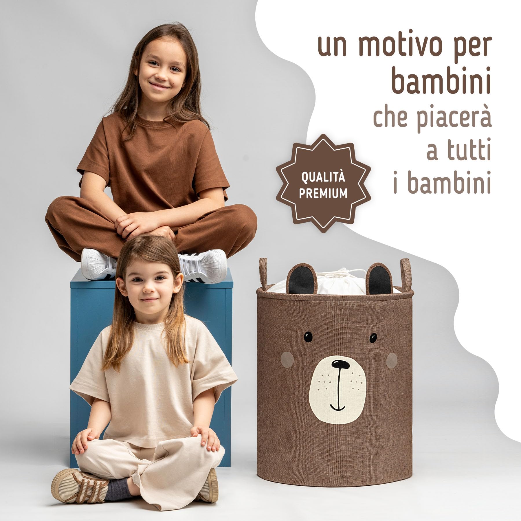 SIPO Cestino giocattolo Premium, XXL 63 l, marrone Bear, organizer pieghevole con coulisse, impermeabile, maniglie, design scandinavo