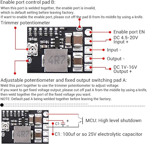 Miniatura 5 de DROK Convertidor DC Buck, 6 piezas mini regulador de voltaje DC 4.5-20V 12V 9V reductor reductor 3A 10W salida de voltios ajustable fija reductor