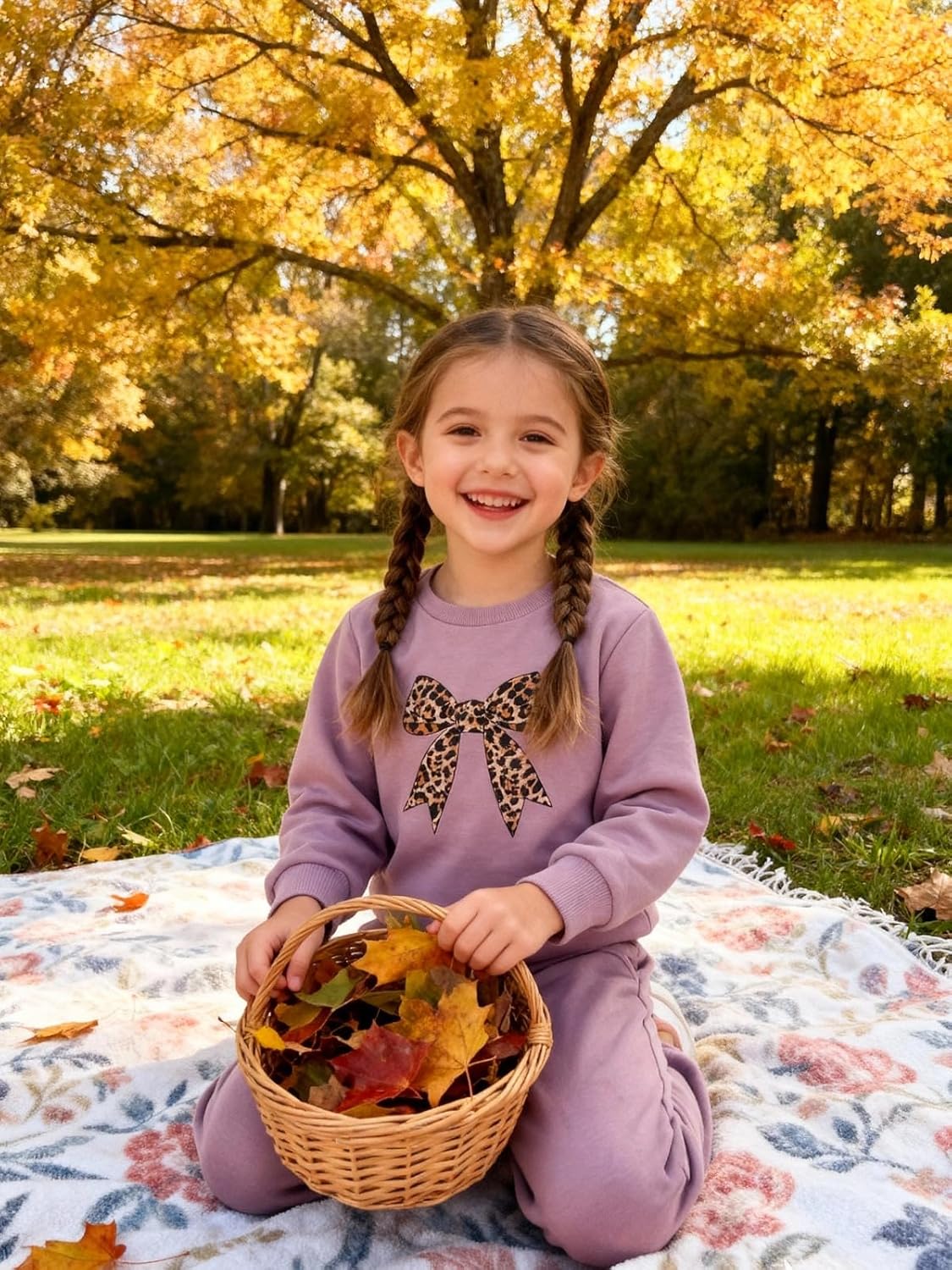 ESHOO Toddler Girl Clothes 2 Piece Leopard Outfits Long Sleeve Sweatshirt Pants Tracksuit Fall Winter Clothing Set 2-7T - Image 5