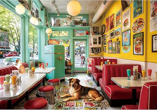 2000 Piece Puzzle for Adults, Puzzles for Adults 2000 Pieces, Retro Diner Scene Dog Jigsaw Puzzles, Family Fun Puzzle Perfect for Game Nights, 39" X 28"