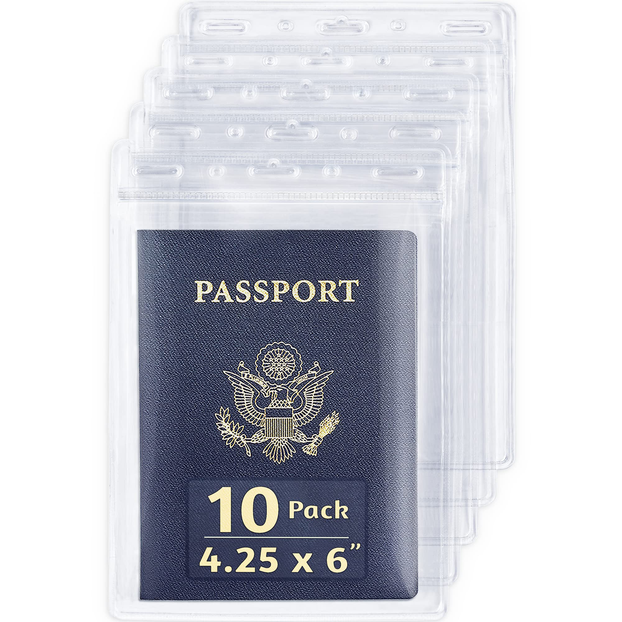 EcoEarth Passport & Identification Card Holders with Soft Edge (Clear, 4x6 Inch, 10 Pack), Extra Large Vertical ID Holder, Zipperless Plastic Name Badge Holders