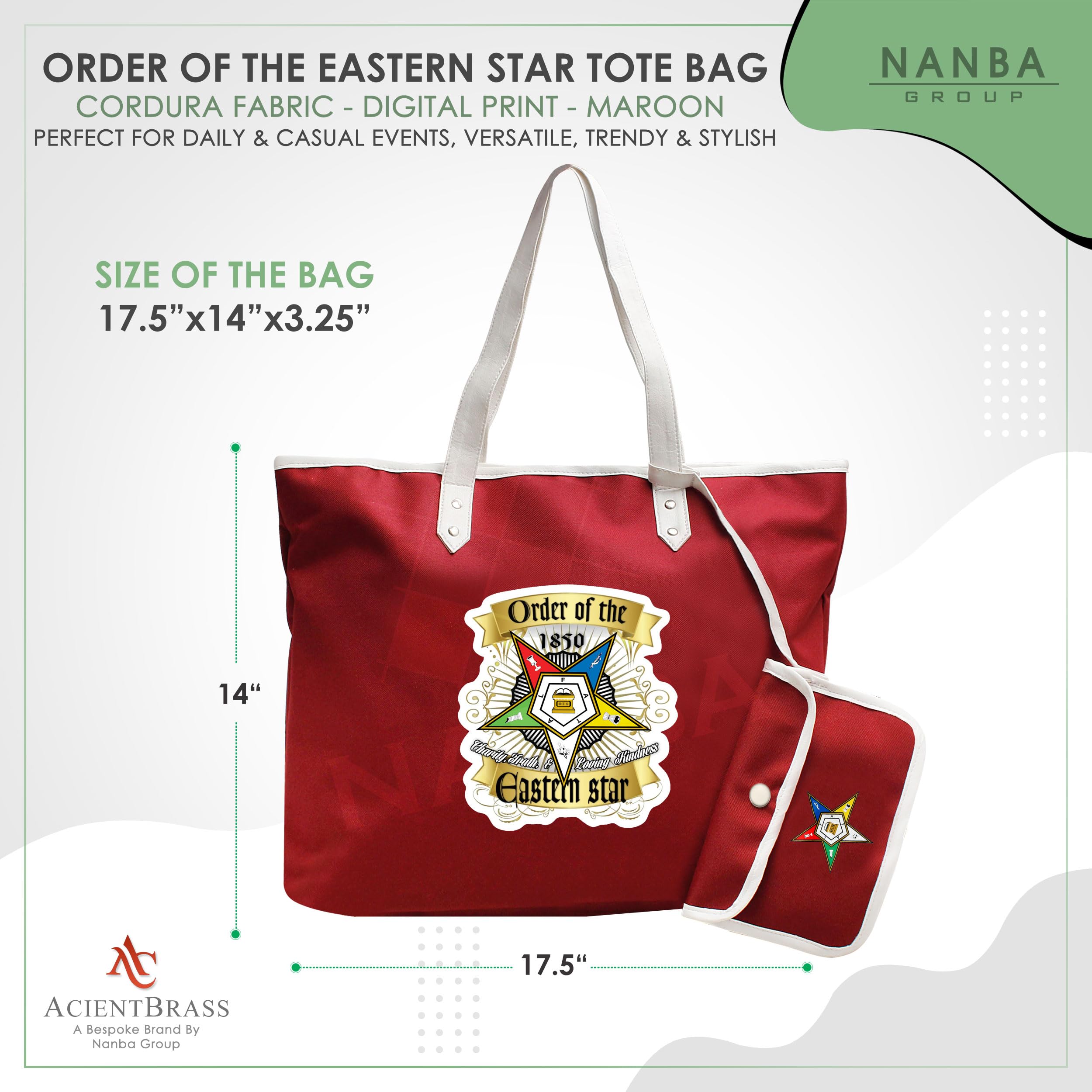 1850 Order of the Eastern Star Design Tote Bag with Matching Pouch