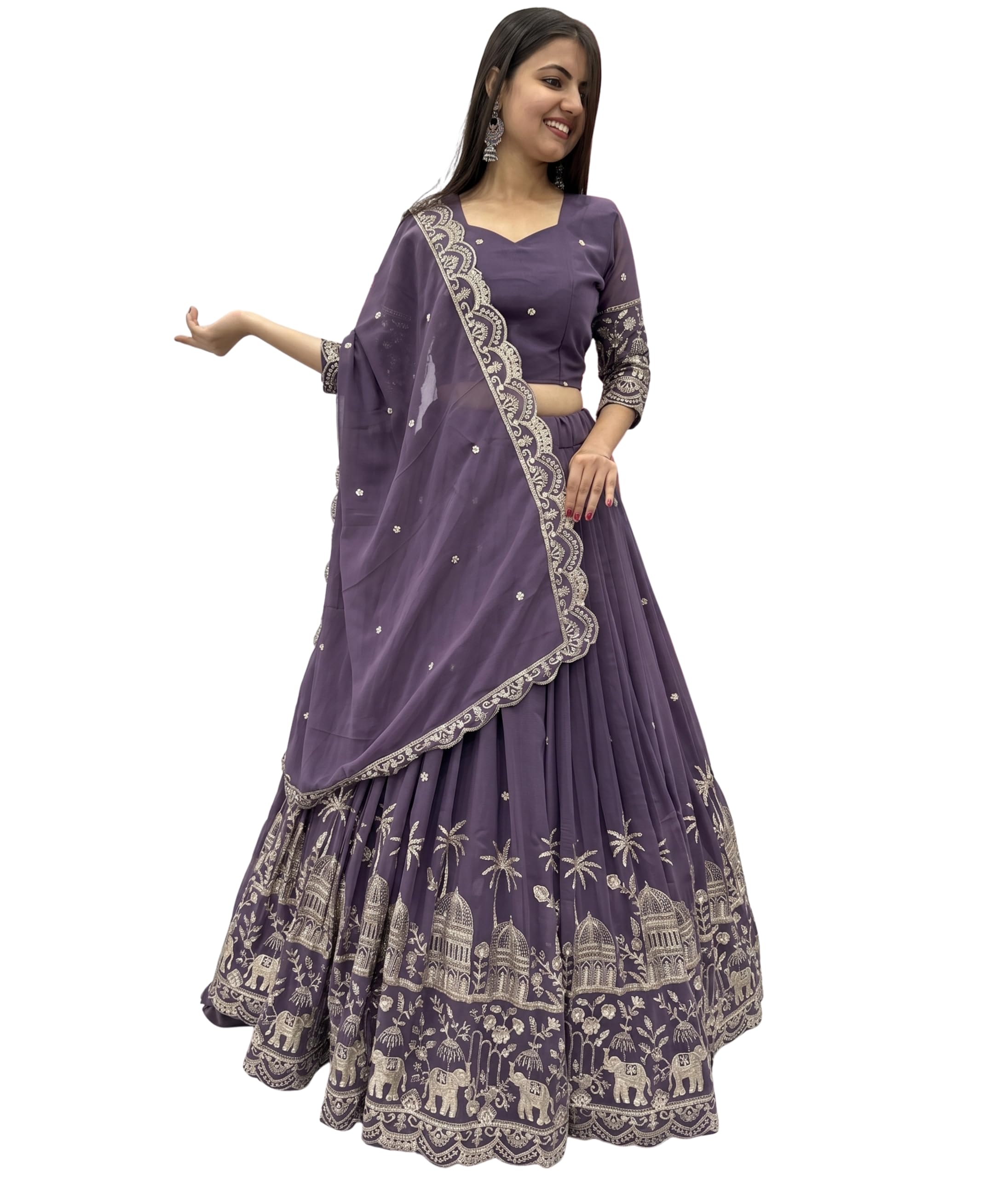 women purple embroidered lehenga choli with dupatta – designer ethnic lehenga set for women, festive, sangeet, reception & party-image-8