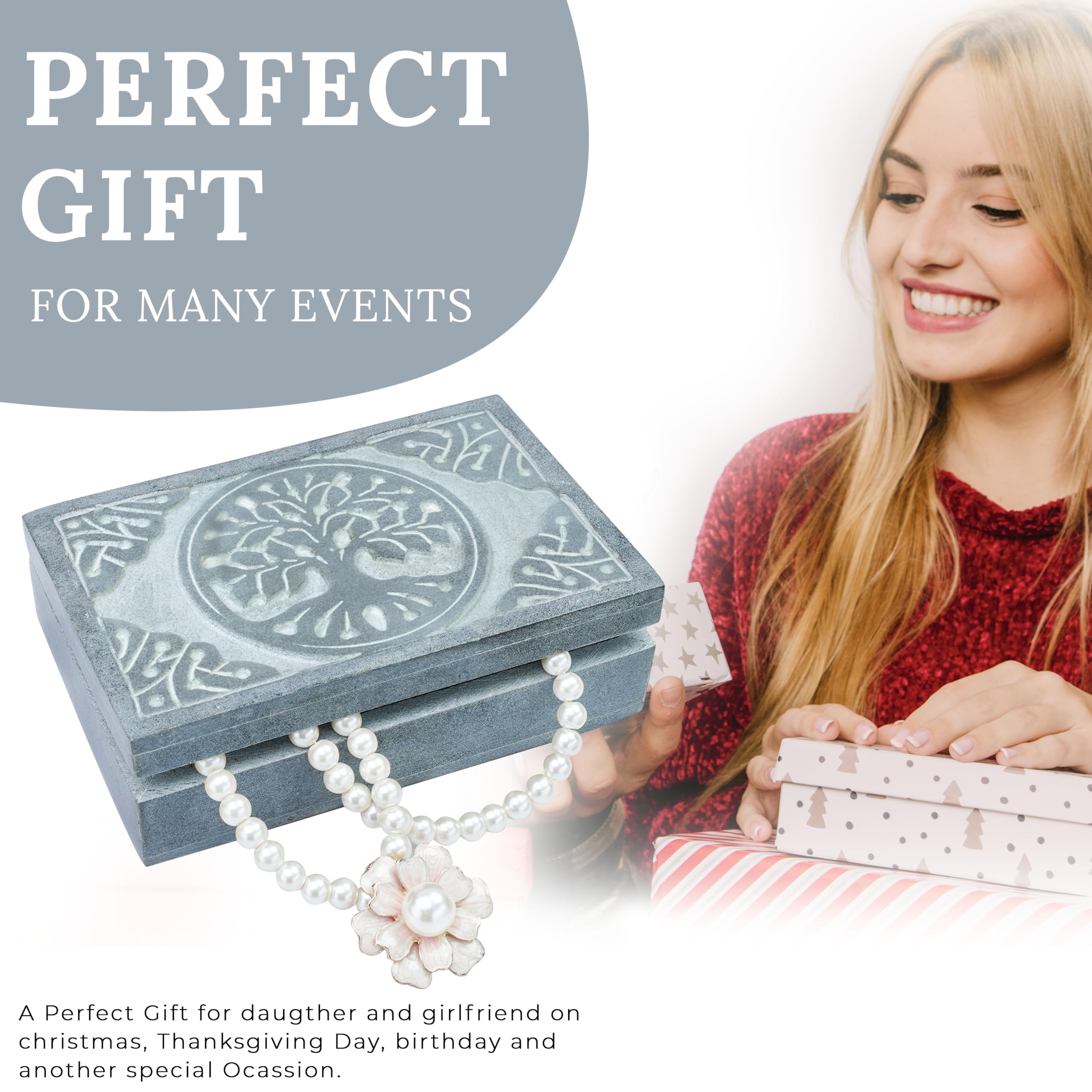 Crocon Marble Jewelry Box Valentines Day Gifts For Women Table Decor Handmade Tree of Life Organizer Trinket Box Store Precious Jewellery Gift Set For Women Girls Mother Size : 6x4x1.7 Inch Multicolor