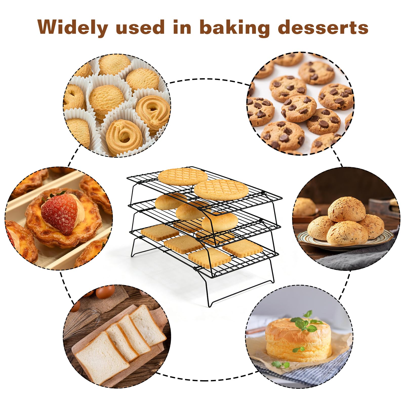 Lot de 6 grilles de refroidissement 40 x 25 x 7,5 cm en acier inoxydable empilable pour pâtisserie