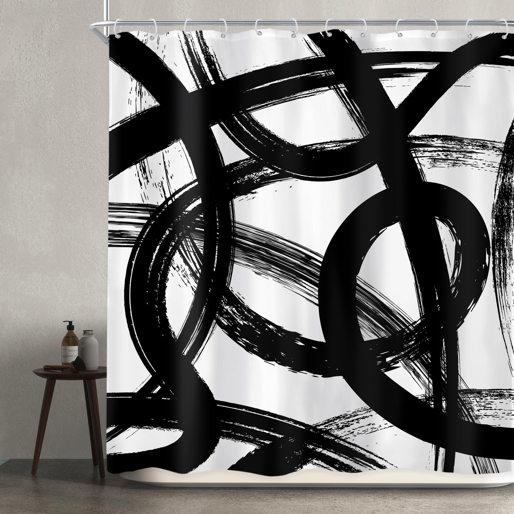 Newsely Black White Abstract Shower Curtain 72Wx72L Inch Modern Graffiti Minimalist Line Simple Shower Curtain Bathroom Set Sketch Cool Unique