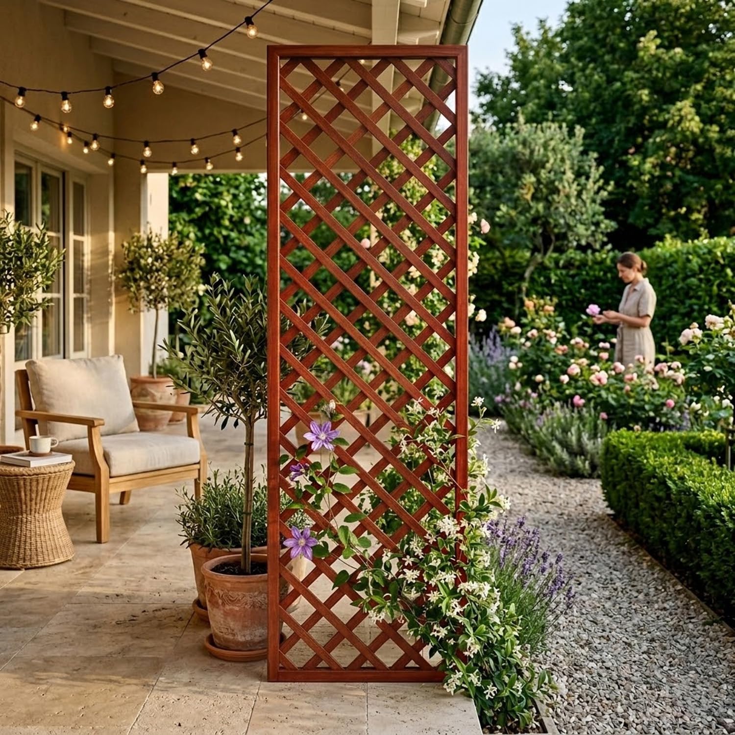 Traliccio In Legno Di Pino Impregnato Pannello Divisorio Griglia Decorativa Per Giardino Balcone E Terrazza Supporto Per Piante Rampicanti Privacy Outdoor 60 x 180 Cm Legno Scuro