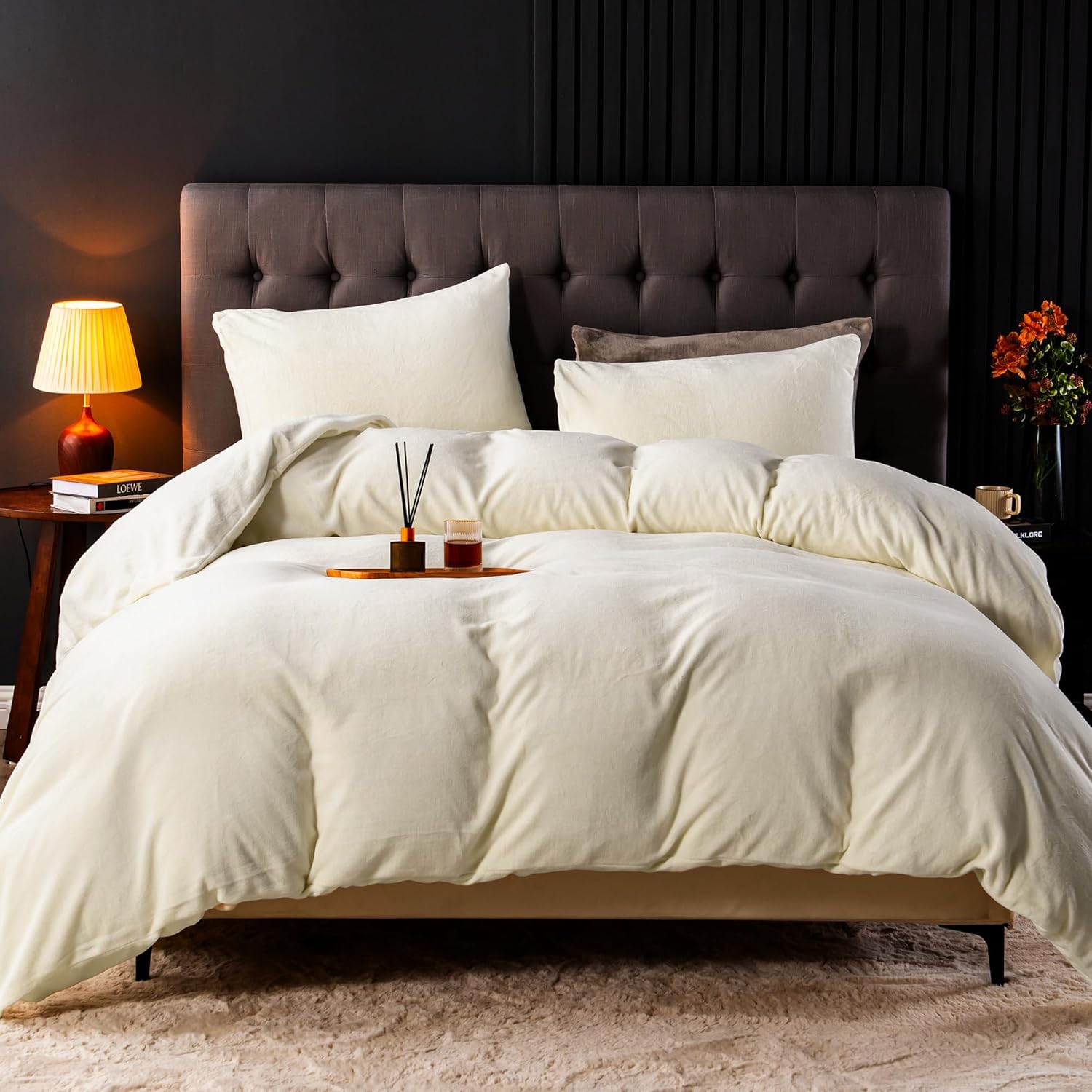 JELLYMONI Beige Velvet Duvet Cover Queen Size - 3 Piece Ultra Soft Plush Bedding Set, Luxury Fluffy Comforter Cover with Zipper Closure & 8 Corner Ties for Bedroom - Image 7