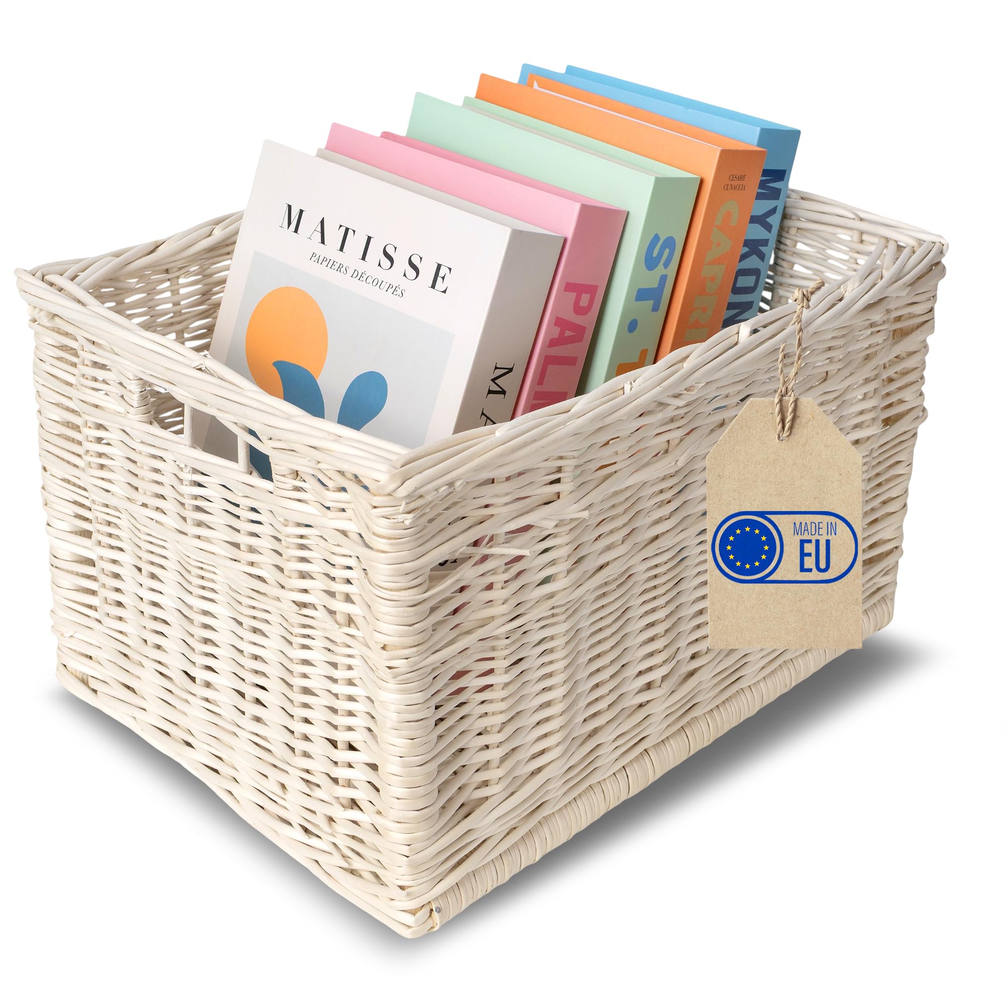 Creative Home Panier de Rangement en Osier Blanc | 40 x 30 x 24 cm (+/- 1cm) | Boite Rangement Osier | Panier Osier Rangement Salle de Bain | Petit Panier Tressé | Corbeille Rectangulaire | Paniere