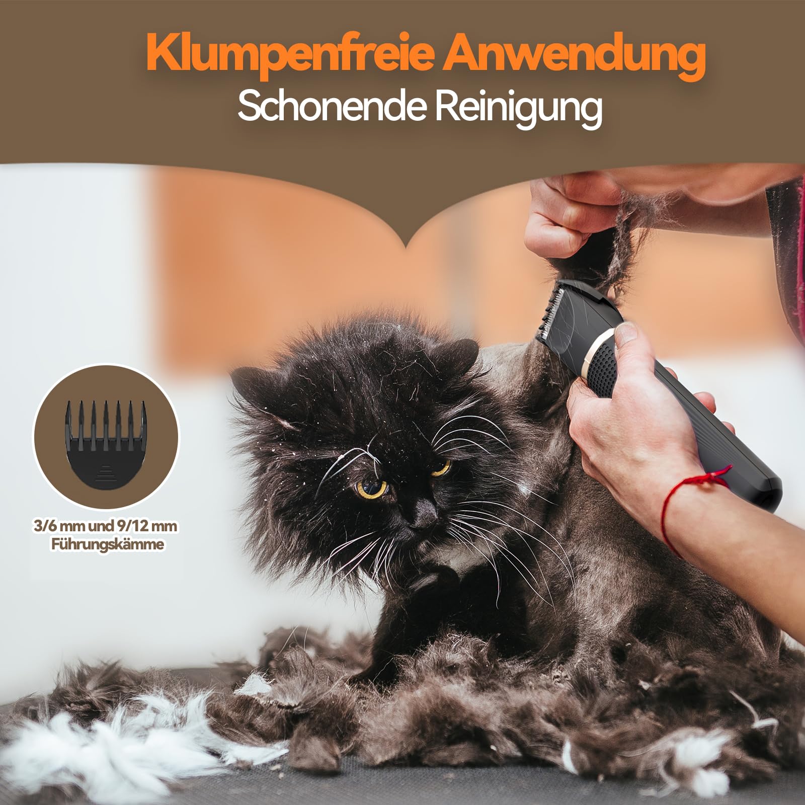 Leise Schermaschine Katze Set,Profi Haarschneidemaschine für Katzen Hunde Verfilztes Fell Pfotenhaare mit Pflegeschere & Kamm,USB-C-Aufladung, Schwarz