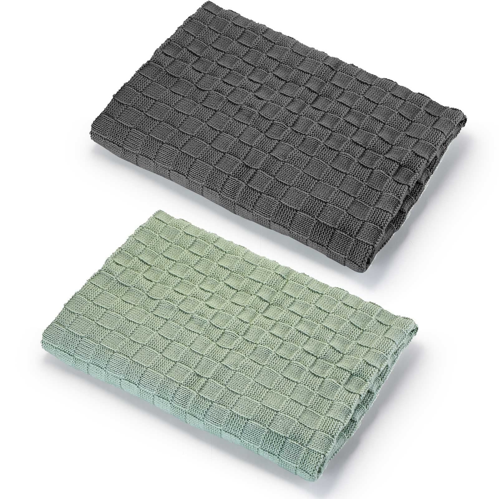 Tudomro 2 Pcs Knit Baby Blanket 39 x 31 Inches Swaddle Receiving Baby Blankets Baby Quilt Crib Blanket Nursery Swaddling Blankets for Newborns, Infants Toddler, Boys and Girls, Green and Gray