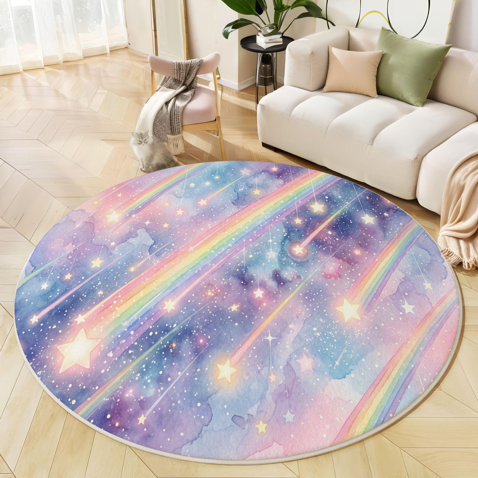 Lavable Tapis Rond Univers Aquarelle Onirique