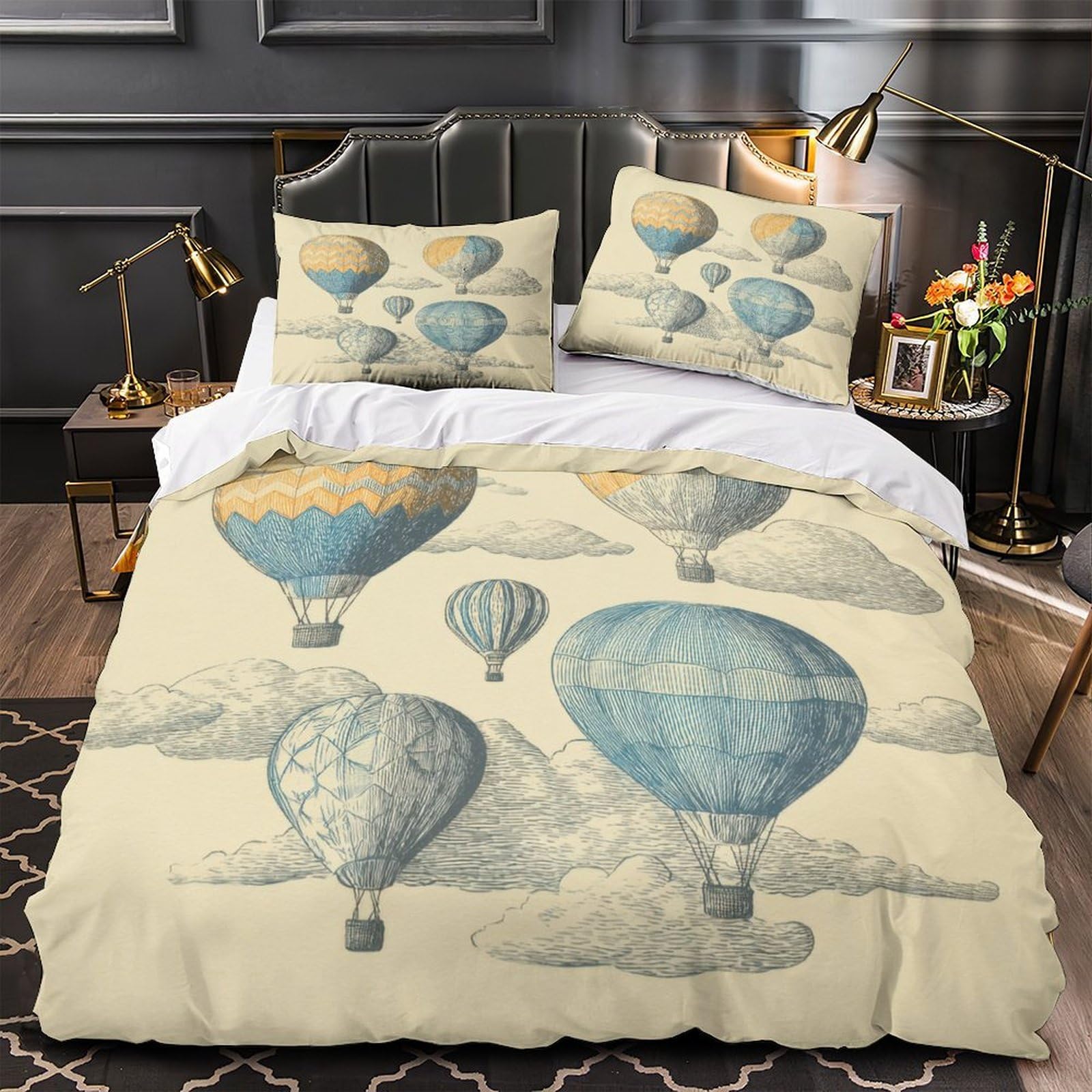 Housse de couette montgolfières vintage pour chambre fille et ado