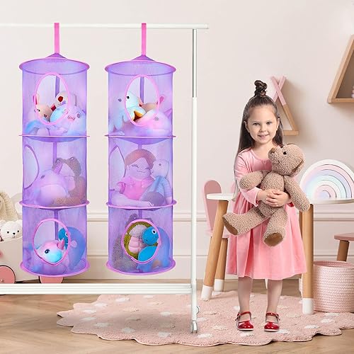 Miniatura 2 de Basumee Red para animales de peluche o hamaca, 2 piezas, red de almacenamiento de juguetes, hamaca de red para peluches, organizador de malla de