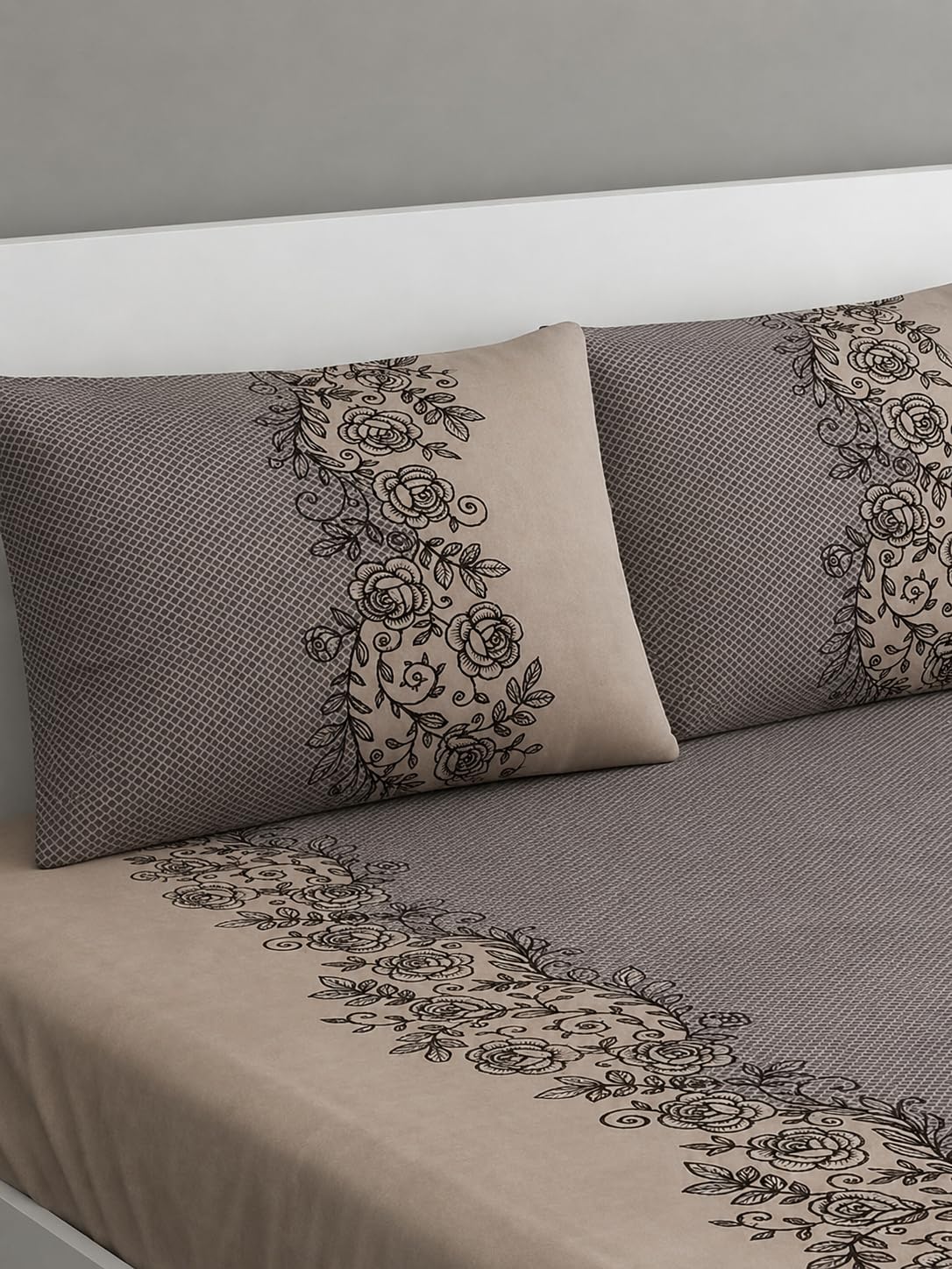 VOMZER 320 TC Cotton Feel All Around Elastic Fitted Bedsheets King Size, Premium Elastic Fitted King Size Bed Sheet for Double Bed with 2 Pillow Covers, Size- 78” x 72” (Coffee)-picture-27