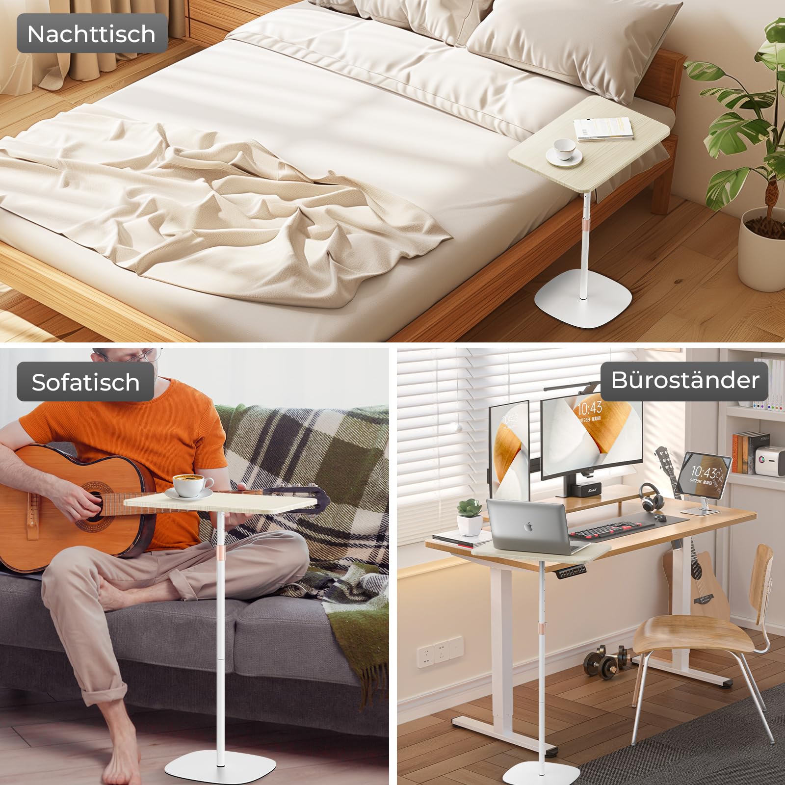 Tragbarer Laptop-Ständer, höhenverstellbarer Beistelltisch für Sofa/Nachtschrank, eleganter Holz-Rednerpult-Ständer, mobiles Podium für Zuhause, Büro und Schule, Weiß