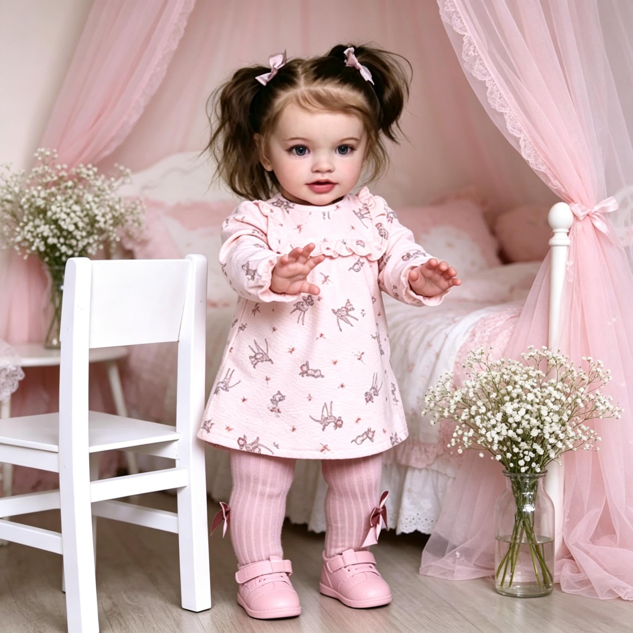 RXDOLL Reborn Baby Dolls Maluch Dziewczynka Pippa, 61 cm Realistyczne Reborn Maluch Lalki Miękkie Tkaniny Body Vinyl Kończyny, Realistyczne Silikonowe Ukorzenione Włosy Ręcznie Robiona Lalka Zabawka