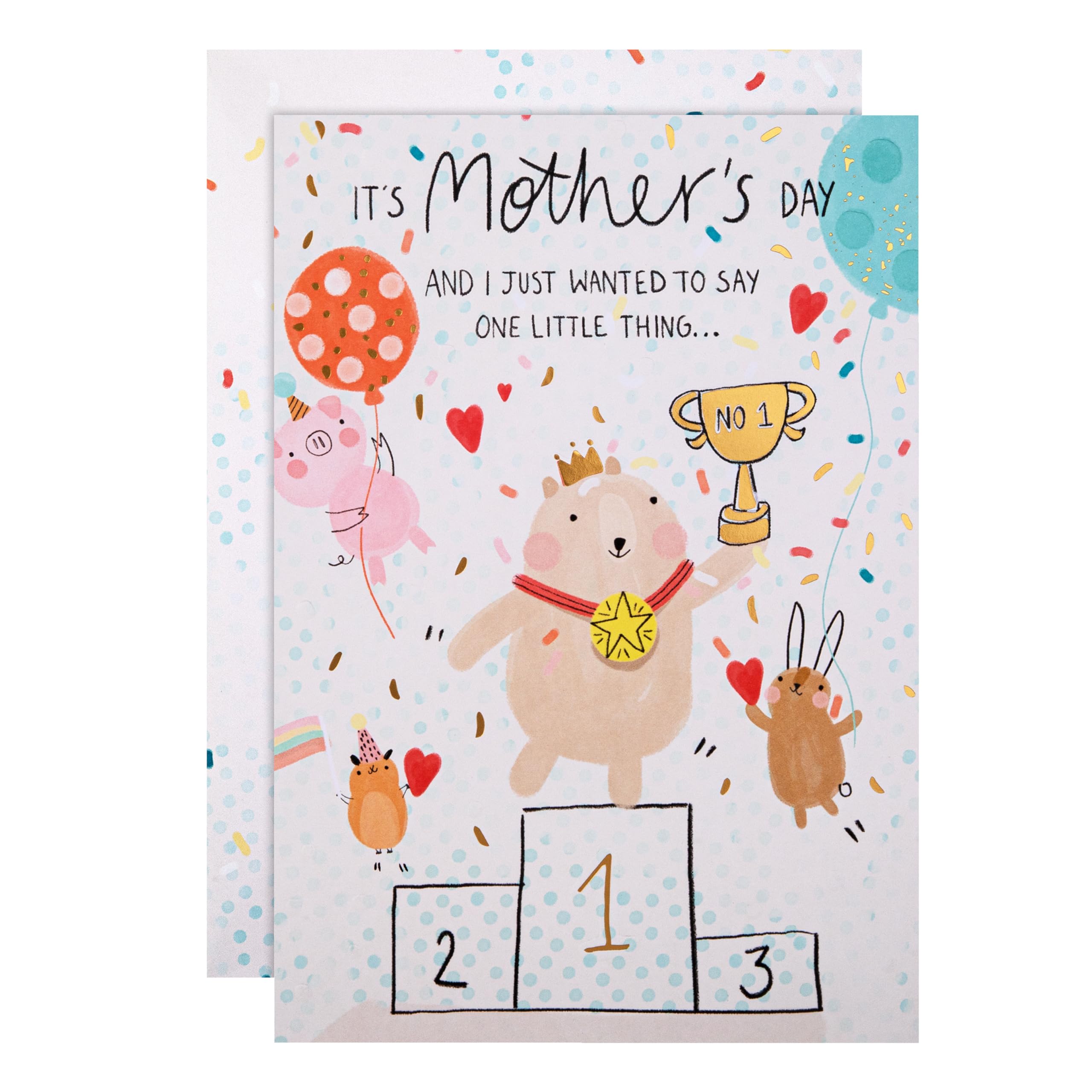 Hallmark Mothers Day Card for Mum, Cute Animals on Podiums Design, From Son, From Daughter, Cream, Green, Red