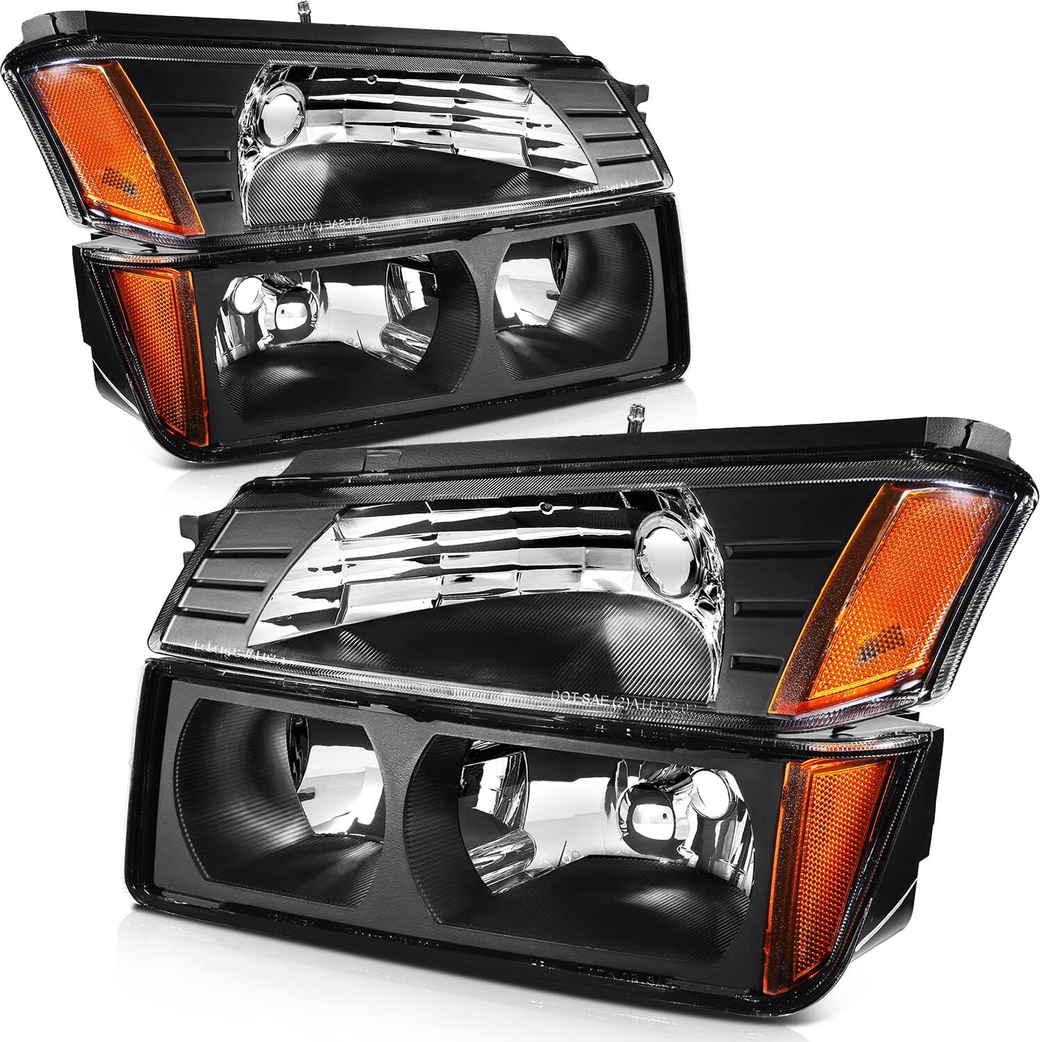 Headlight Assembly for Chevrolet Avalanche 1500/2500 2002-2006 Black Housing Amber Reflector Clear lens Driver and Passenger Side Headlamp(with Body Cladding Model only)