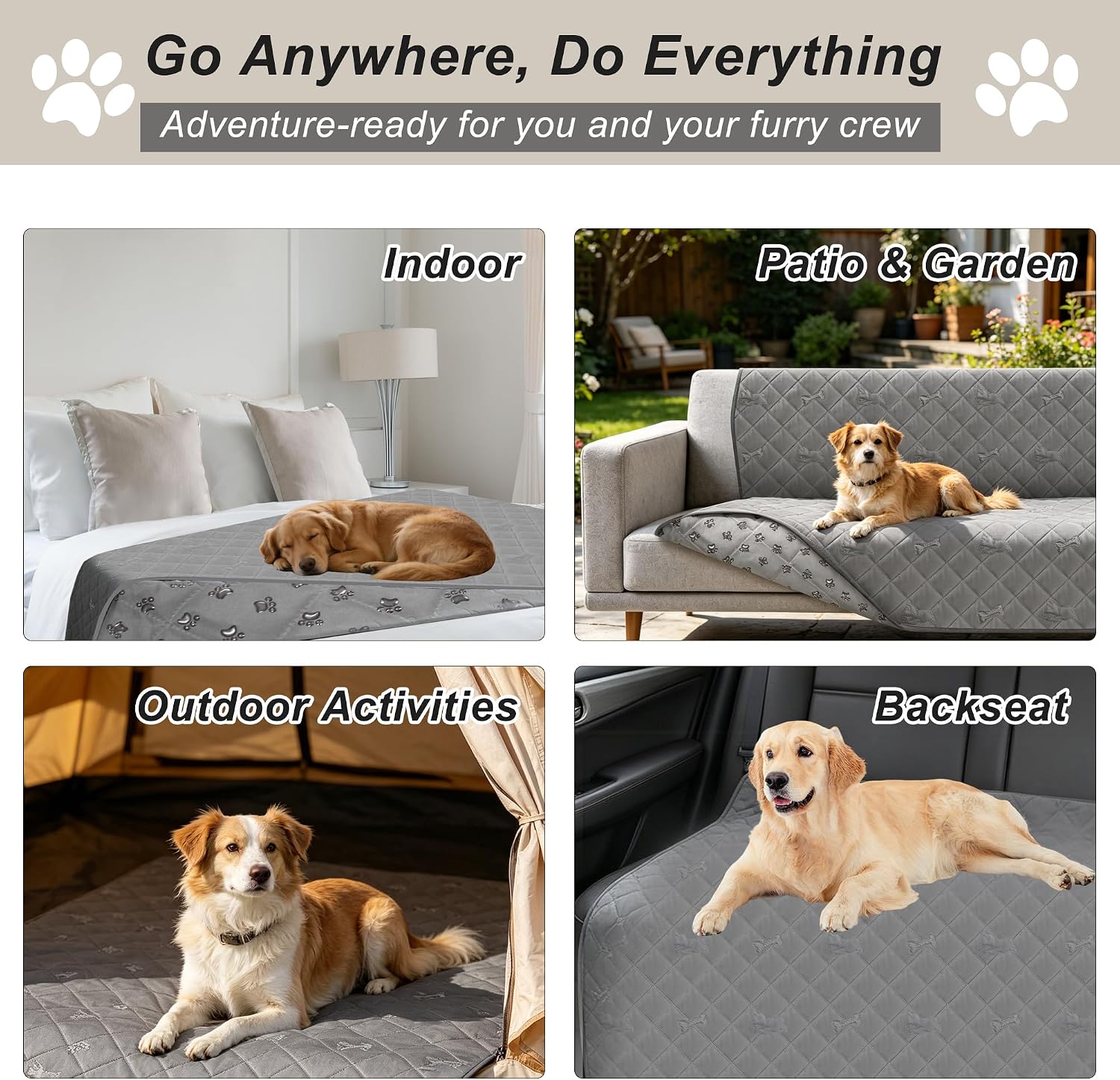 2 Pack Dog Bed/Sofa Cover and Pet Mat for Furniture Bed Couch Sofa, 100% Waterproof Dog Blanket with Non-Slip Bottom, 3-Layer Premium Fabric Furniture Protector(Grey, XL)