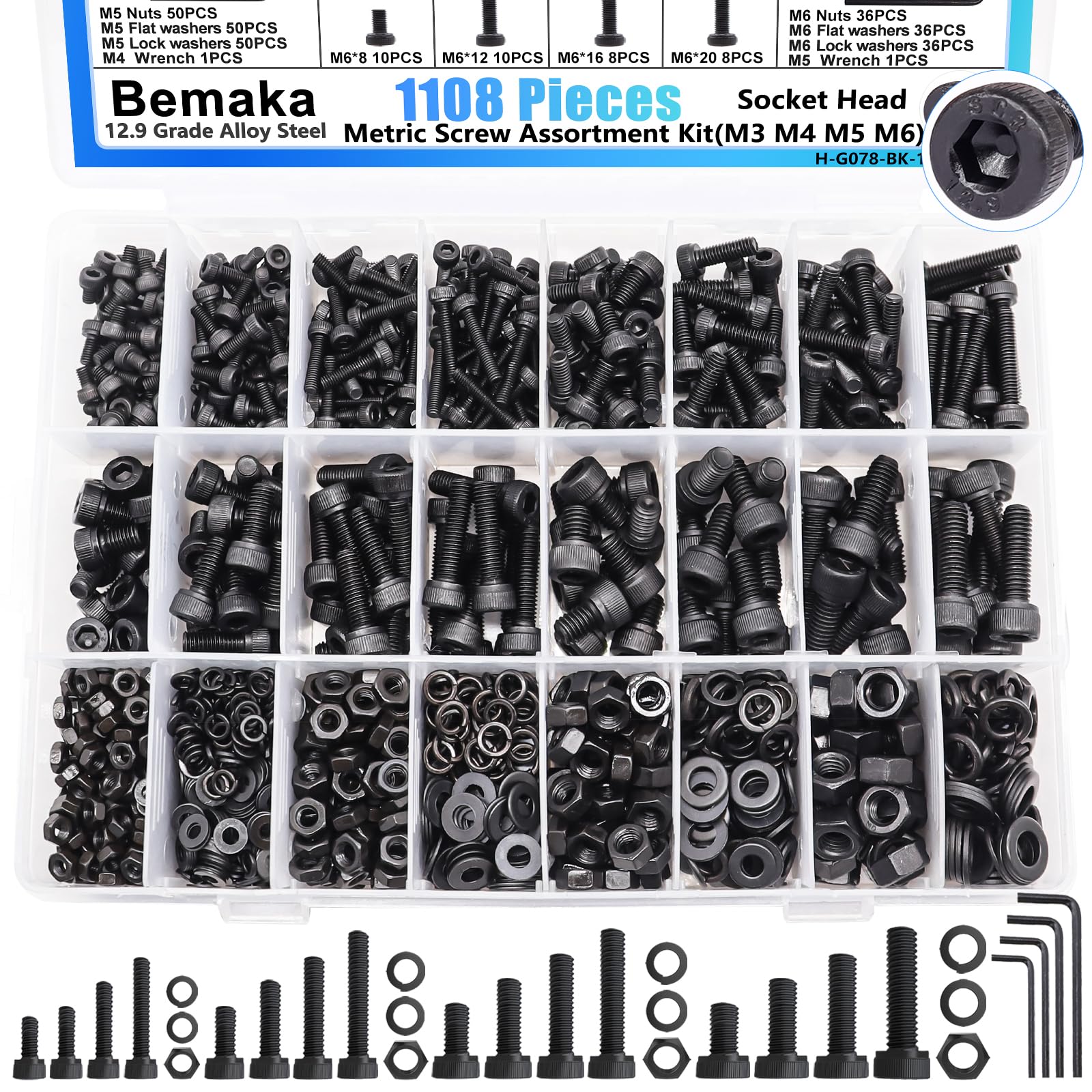 1287Pcs Nuts and Bolts Assortment Kit, 304 Stainless Steel Bolts Machine Screws Hardware Assortment Kit, Metric & SAE Phillips Pan Head Screws, Assorted Bolts, Nuts and Washers Kit — Amazon image 27