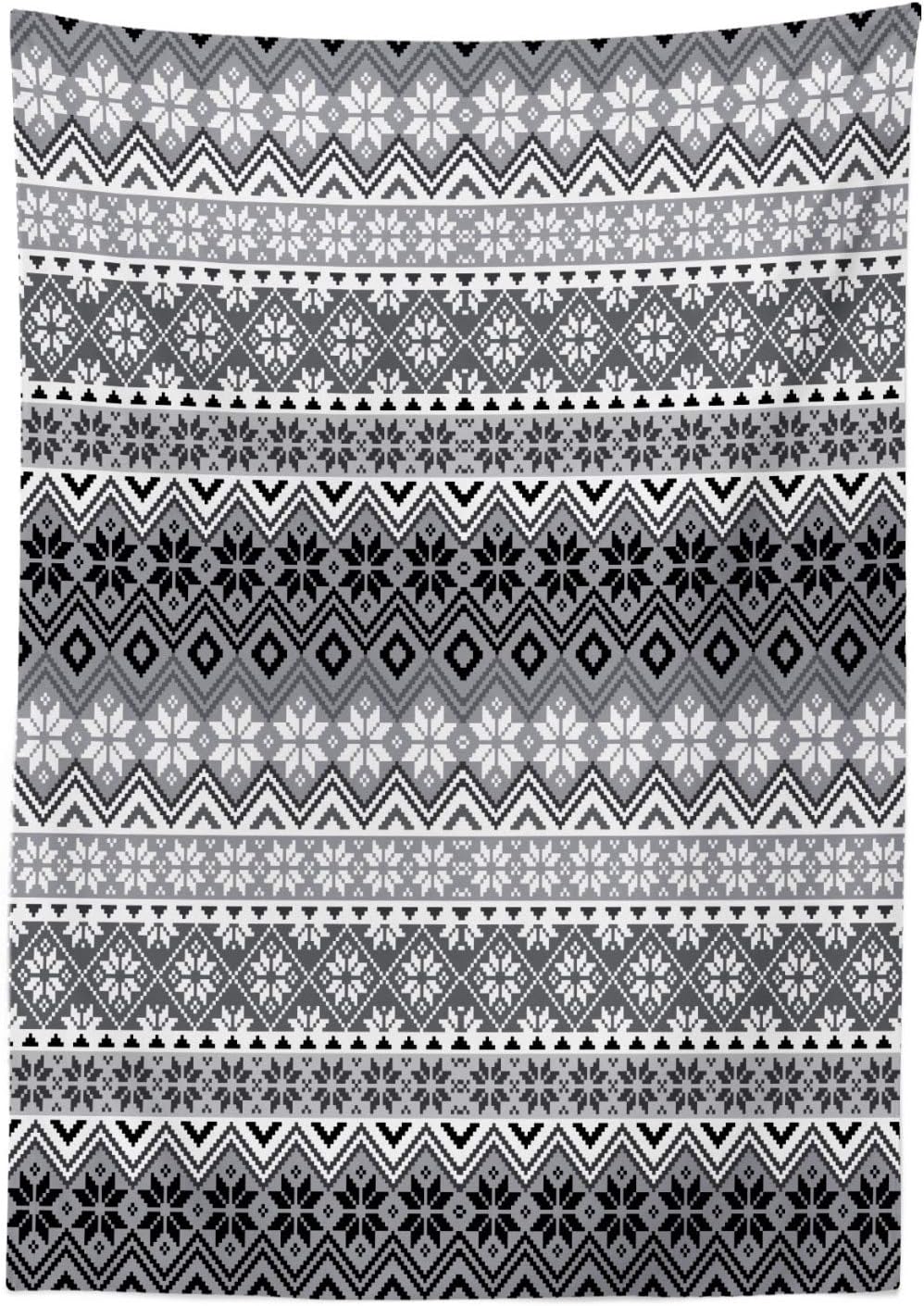 Ambesonne Grey Tablecloth, Nordic Snowflake Knit Patterns Scandinavian Motifs Traditional and Modern Print, Rectangular Table Cover for Dining Room Kitchen Decor, 52" X 70", Gray White 52" X 70" Gray White