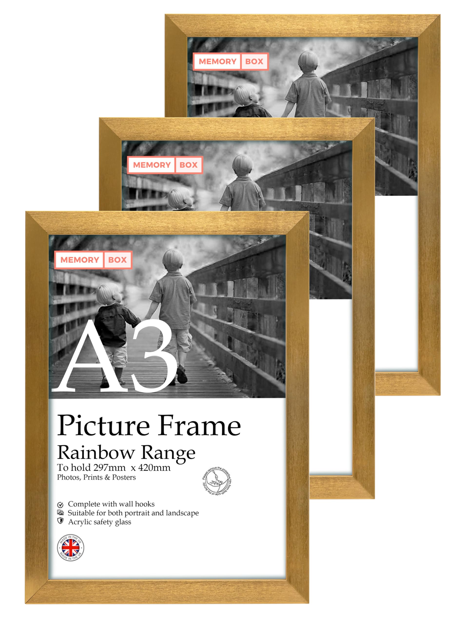 A3 Bronze Picture Frame Set of 3, Perfect for Displaying A3 Picture Gallery Walls, Posters, Photos, Artwork, or Prints, Bronze