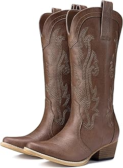 HISEA Rollda Cowboy Boots for Women, Cowgirl Boots, Comfortable Western Boots with Pointed Toe Stitched Embroidery for Country Concert Dancing Wedding Traveling Daily Outfits