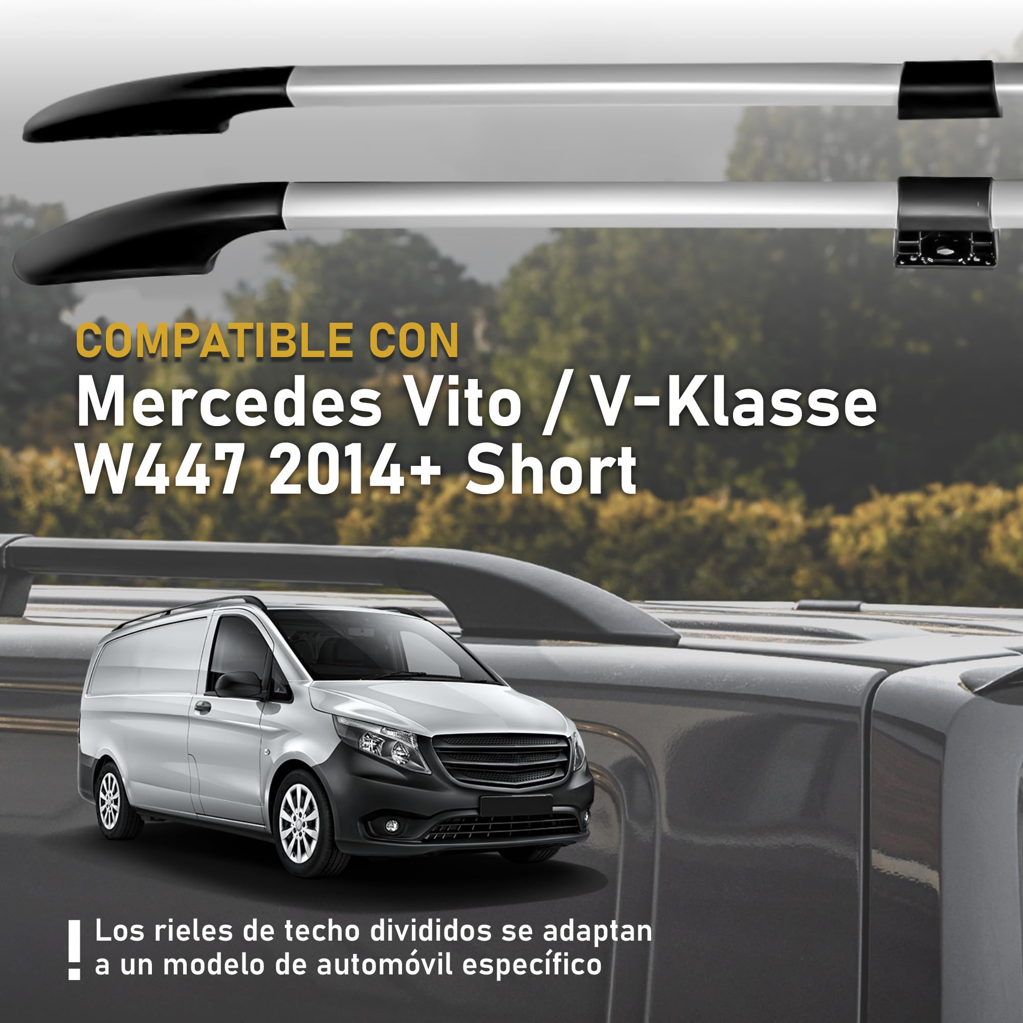 CHROMEMASTER | Compatible con Mercedes Vito/V-Klasse W447 Short 2014+ | Barras Portaequipajes, Rieles de Techo; Se Utilizan Para el Montaje de Portaequipajes de Techo, Cajas de Techo o Portabicicletas