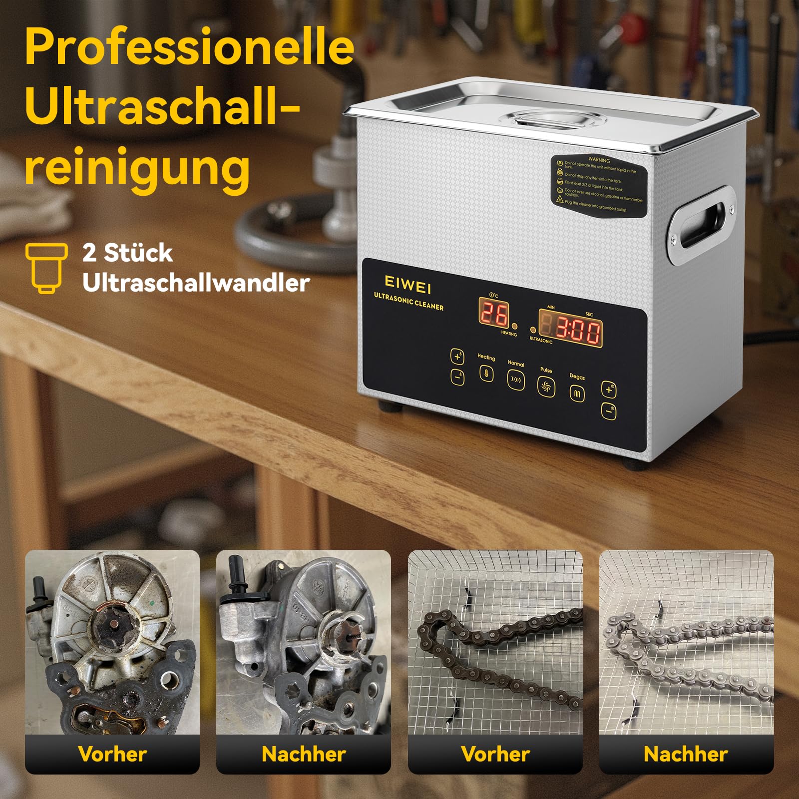 Ultraschallreinigungsgerät 3L Mit Zwei Leistungsstufen (Voll-/Halbleistung), Heizung, Timer & Entgasungsfunktion – Ideal Für Vergaser, Bauteile, Schmuck, Brillen, Zahnprothesen, Leiterplatten
