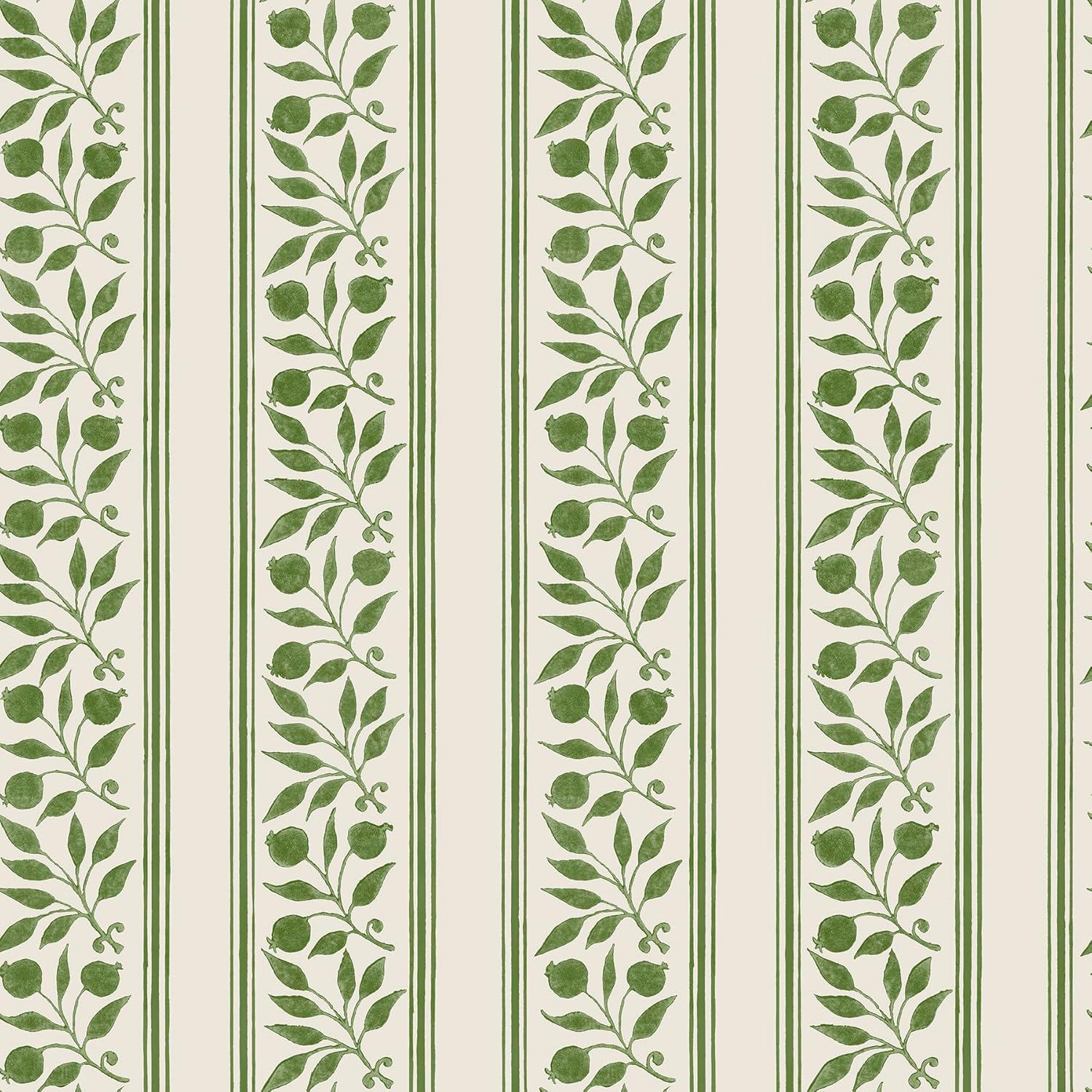 NuWallpaper x Morris & Co. Rosehip Stripe Boughs Green Peel and Stick Wallpaper, MCS6610