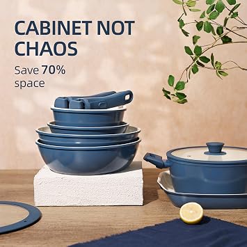 BECIGAR 23pcs Ceramic Pots and Pans Set, Nonstick Detachable Handle Cookware, Induction Kitchen Cooking Set with Removable Handle,include Frying Pans & Saucepans Oven Safe(Blue)