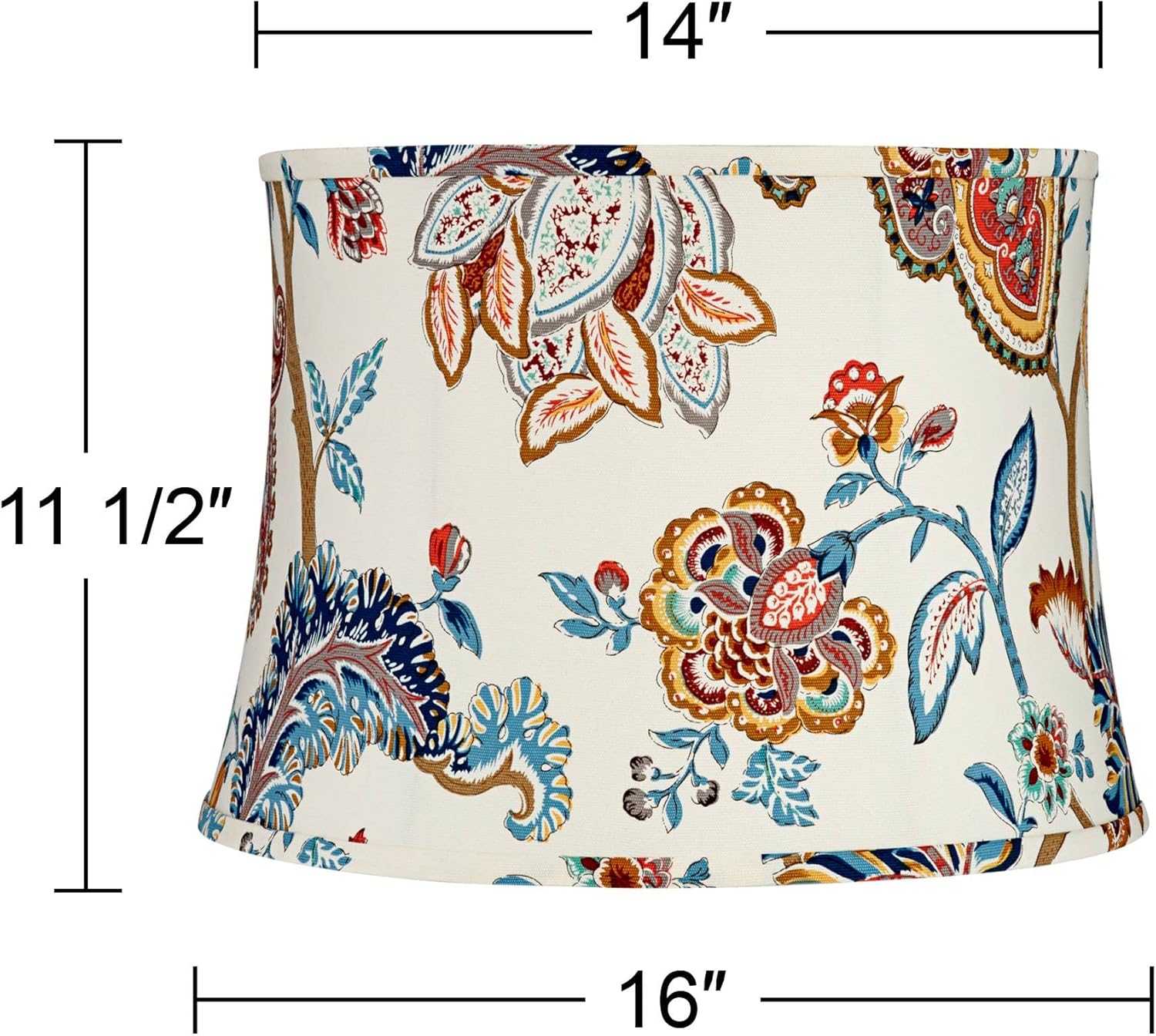 White with Paisley Print Large Drum Lamp Shade (Pre-Assembled) 14" Top x 16" Bottom x 11.5" High (Spider) Replacement with Harp and Finial - Springcrest