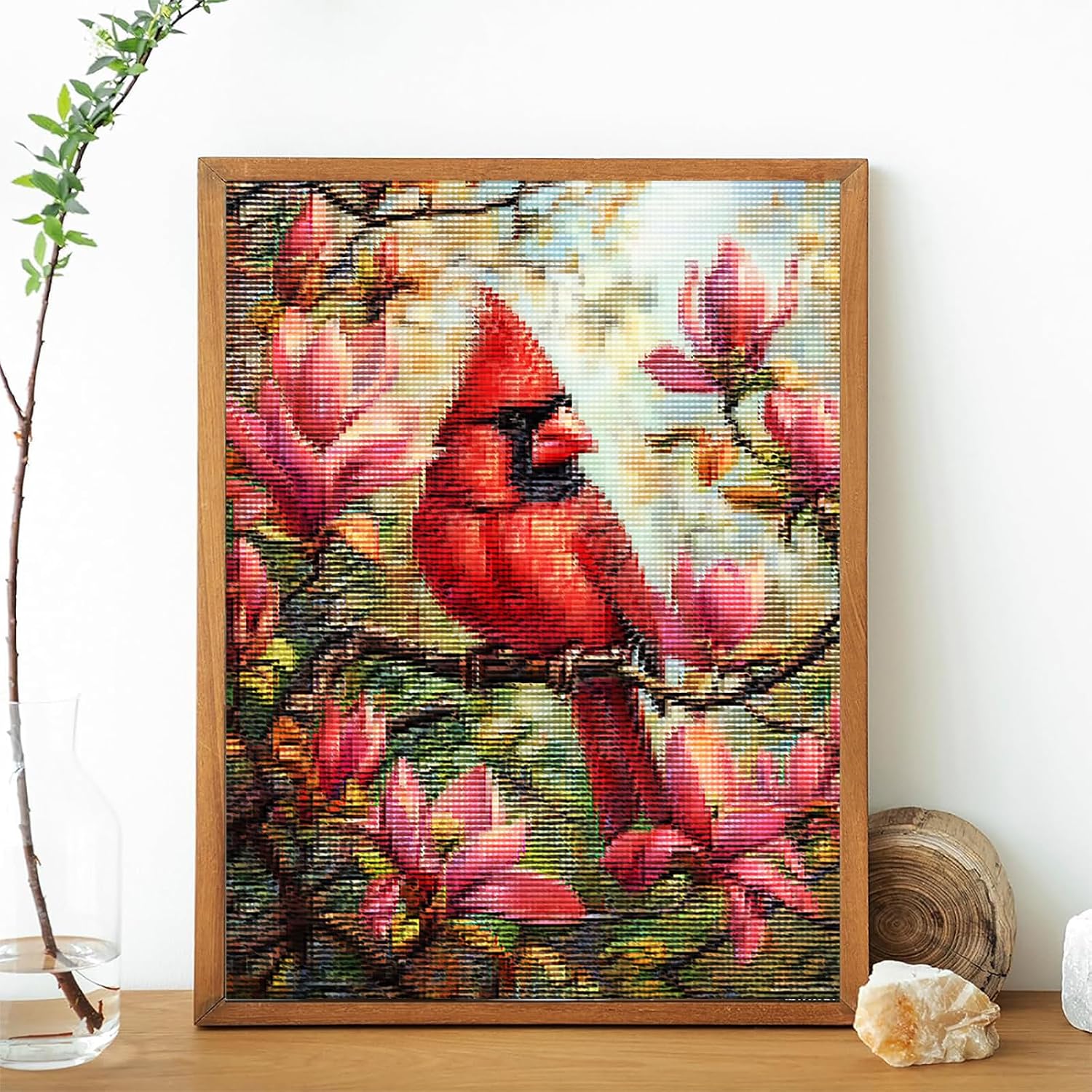 MIJVFNB DIY Flowers Cardinal Birds 11CT Pre-Printed Cross Stitch Kit for Adults and Beginners, Easy Needlepoint Pattern for DIY Home Decor and Crafts, 12x16 inch image 2