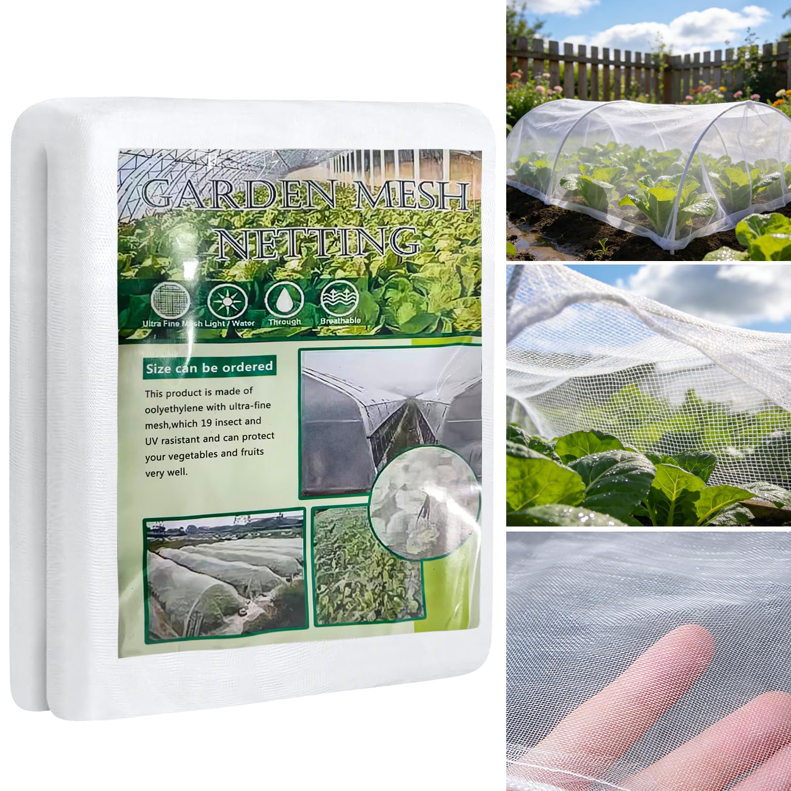 3 x 15 m Insect Netting for Vegetables,Flowers and Fruits, Breathable Cut-to-Size Butterfly Netting, Lets Water Sunlight and Air Through, Reusable Enviromesh Netting for Veg Patch and Raised Beds