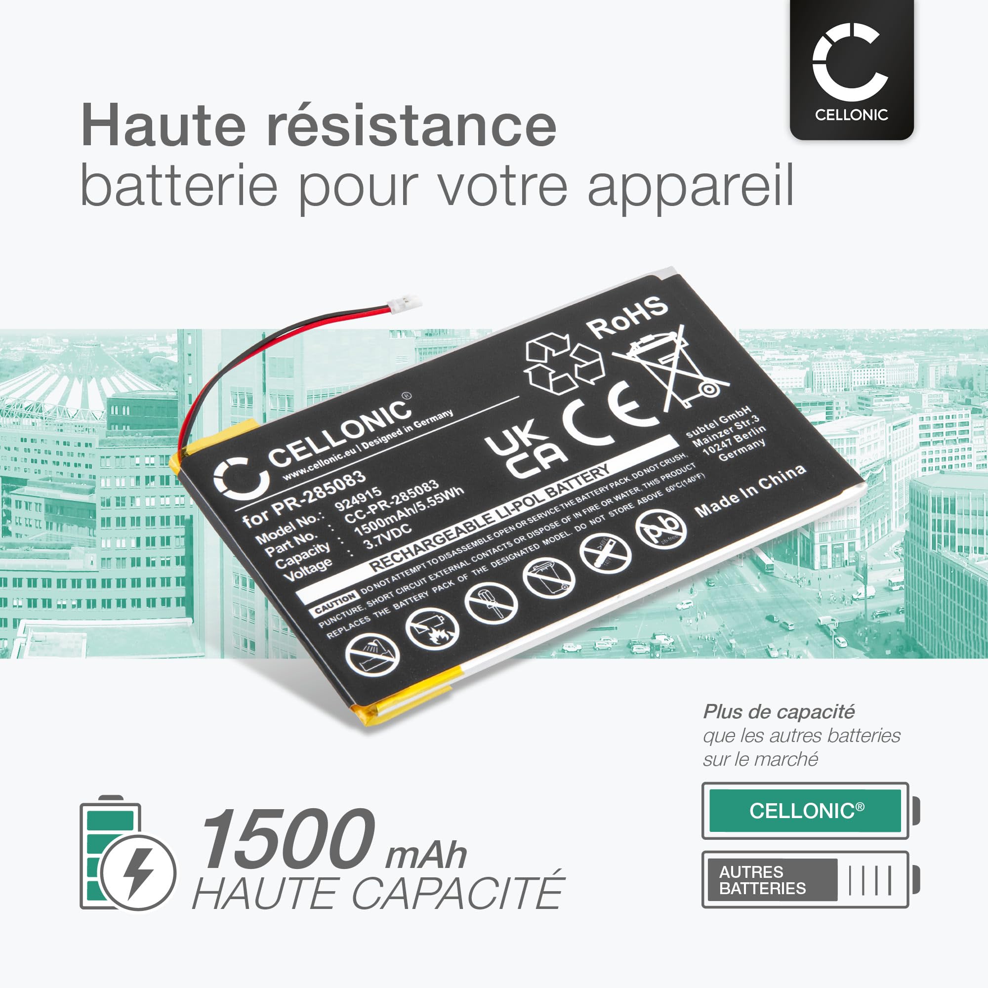 subtel 1x Batterie Compatible avec Barnes & Noble BNRV510, Kobo H2O | 1x, (1500mAh, 3.7V, Lithium Polymère), Tablette Batterie pour Barnes & Noble BNRV510, PR-285083, Nook Glowlight Plus 2015