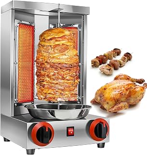BBQ Meat Machine, Vertical Kebab Doner Meat Grill, Stainless Steel Gas Broilers Home Rotisserie Oven, Grill Doner Kebab Machine with Temperature Adjustment Switch, Maxi Temperature: 300℃,110V
